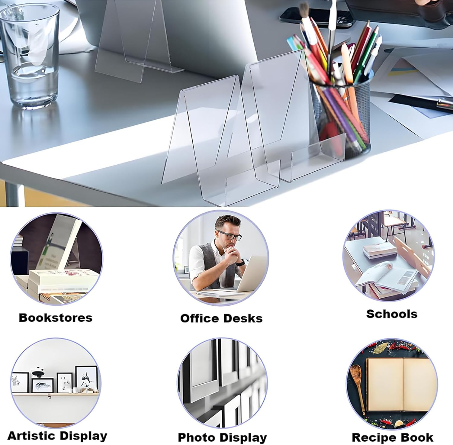 10-Pack Clear Acrylic Display Stands for Tablet, Cd, Photo Album, Brochure Holder, Desktop Easel, Book, Card, Library, Store Shelf, Office and Home - Durable Multipurpose Desktop Organizer image number 6