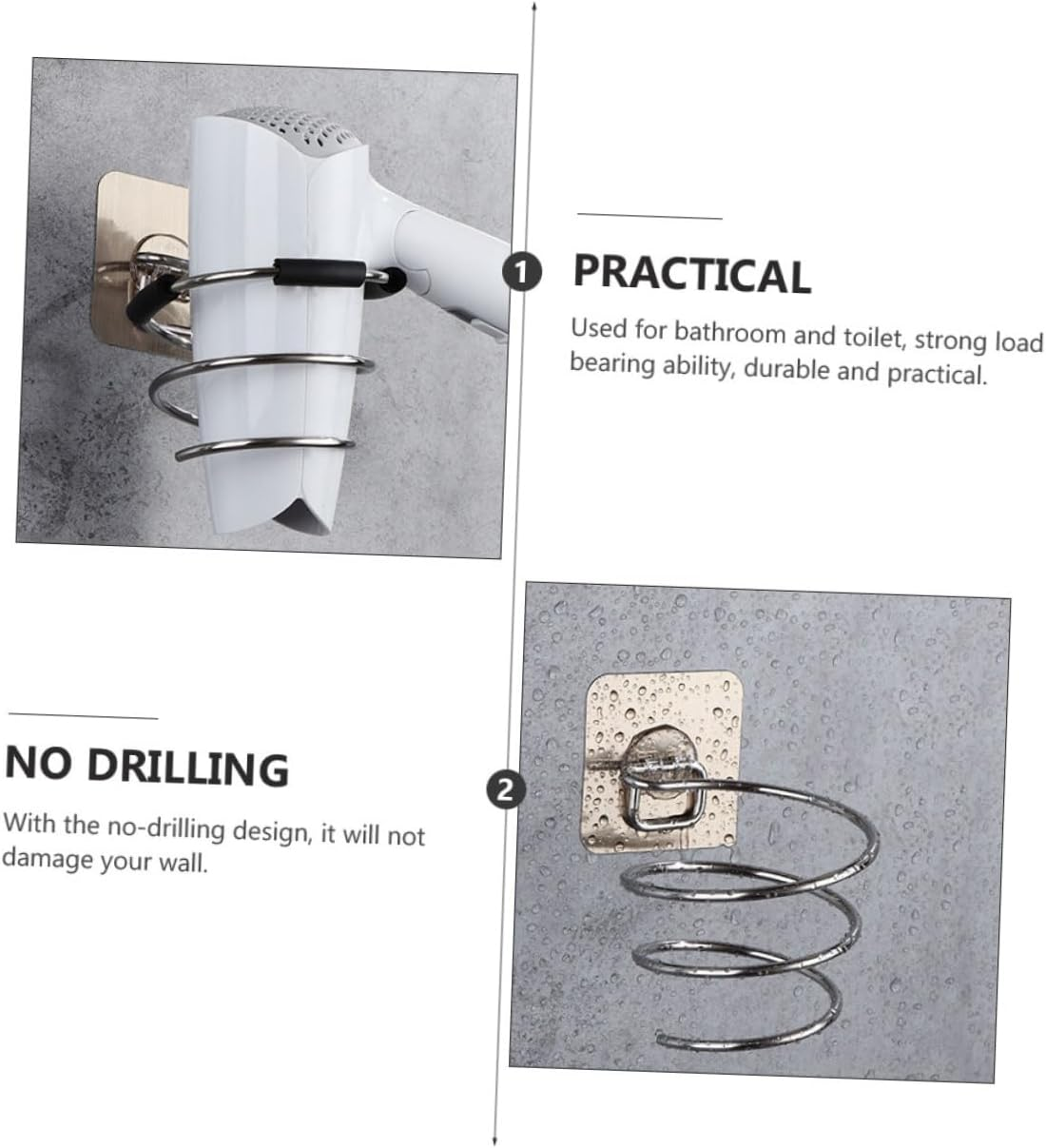 ERINGOGO No-Drilling Stainless Steel Hairdryer Rack Holder Wall-Mounted Hair Dryer Stand Space-Saving Washbasin Rack image number 2