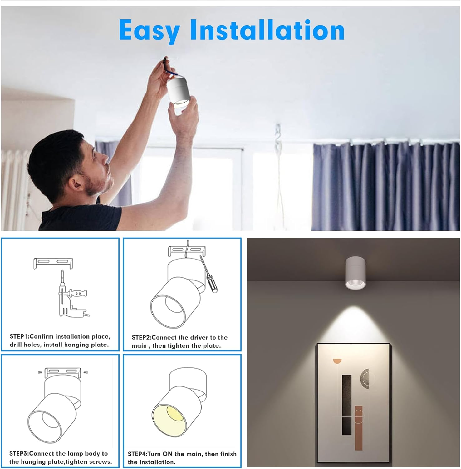 LED Flush Mount Ceiling Spot Light 10W 3000K Warm White Adjustable Tilt Angle Ceiling Light Fixture Indoor White Finish for Picture Art Wall Shop image number 4
