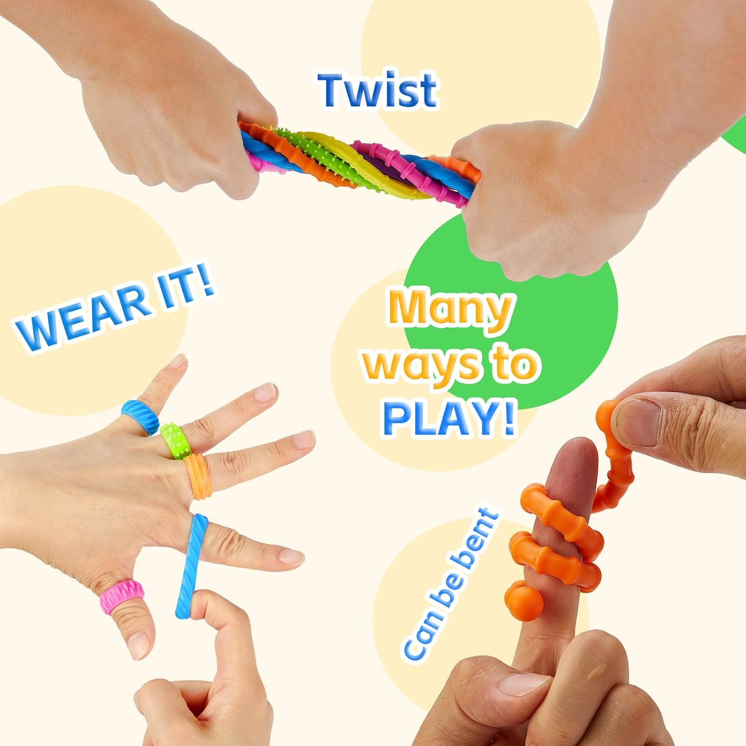 18 Pack Fidget Toys Kids Sensory Rings, Textured Stretchy String, Sensory Toys for Kids with Autism - Quiet Anxiety Fidgets for Classroom image number 6