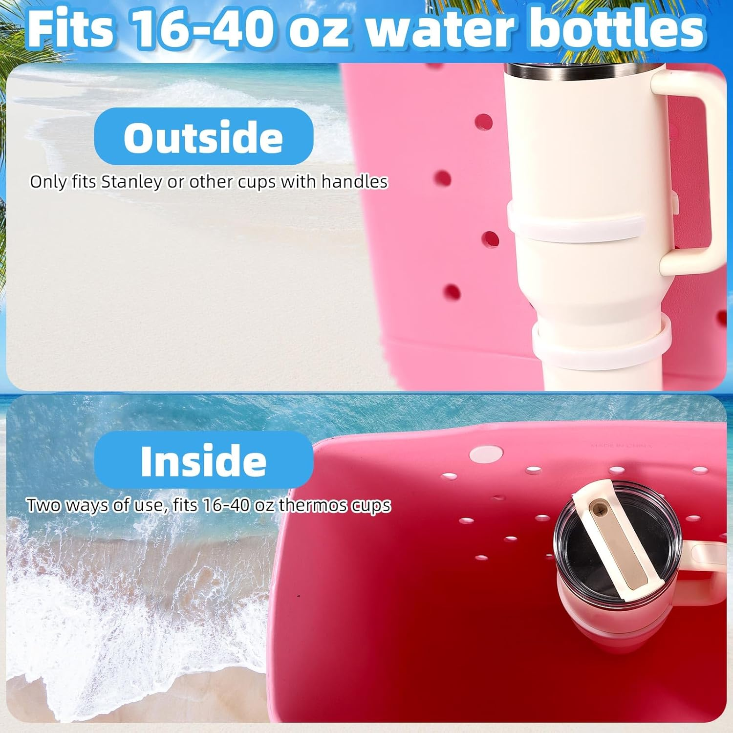 Lyreh 2Pcs Cup Holder for Bogg Bag, 2 Sizes ABS Practical Water Bottle Storage Holder Suitable Water Bottle Organizer Accessories for Stanley Cup 30Oz 40Oz (White) image number 1