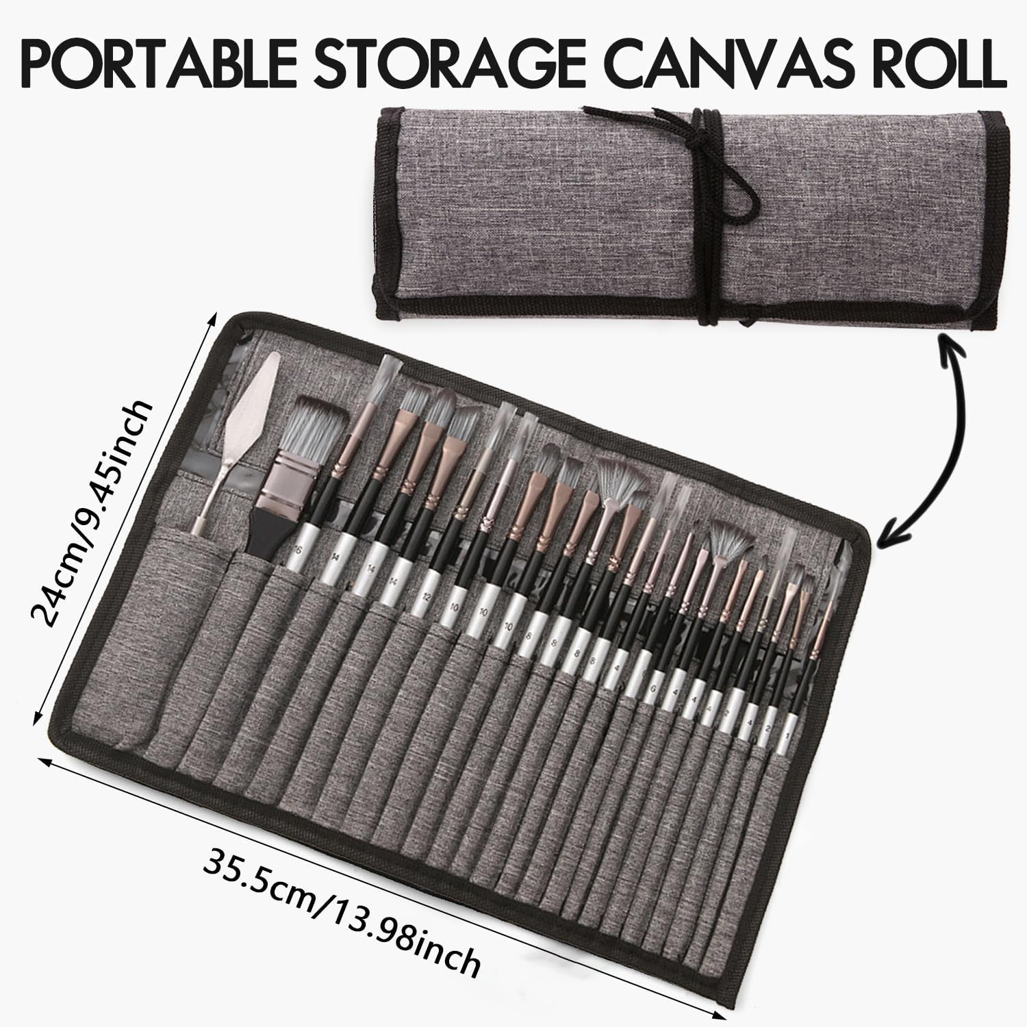 24 Pcs Paint Brush Set,Acrylic Paint Brush Set, Enhanced Synthetic Brush with Canvas Roll and Palette Knife for Acrylic, Oil, Watercolor and Gouache Painting image number 5