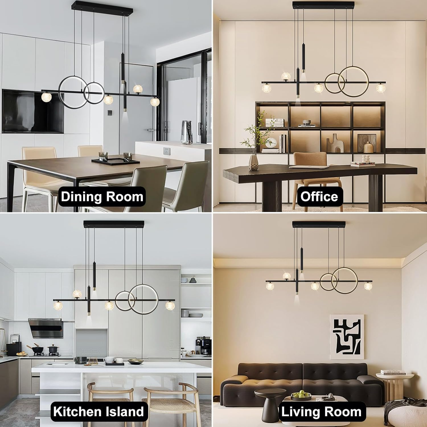 ORANOOR Modern LED Pendant Lights, Dimmable 47In Linear LED Chandelier Lighting, Upgraded Black & Gold Dining Room Hanging Light Fixtures Kitchen Island Globe Pendant Light for Dining Table (4200Lm) image number 6