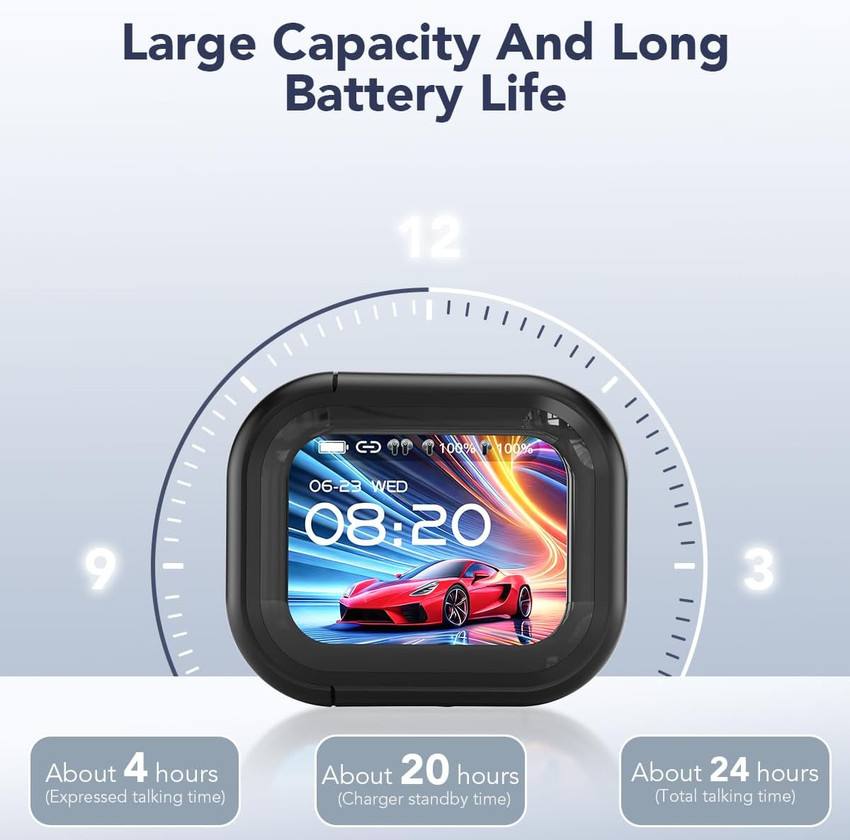 NE20 Earbuds, NE20 Translation Earbud, 6 Translation Modes, LCD Touch Screen, 60H Playtime, Hifi Sound, 135 Languages AI Translation Earbuds Real Time for Travel, Business (Black) - Black image number 3