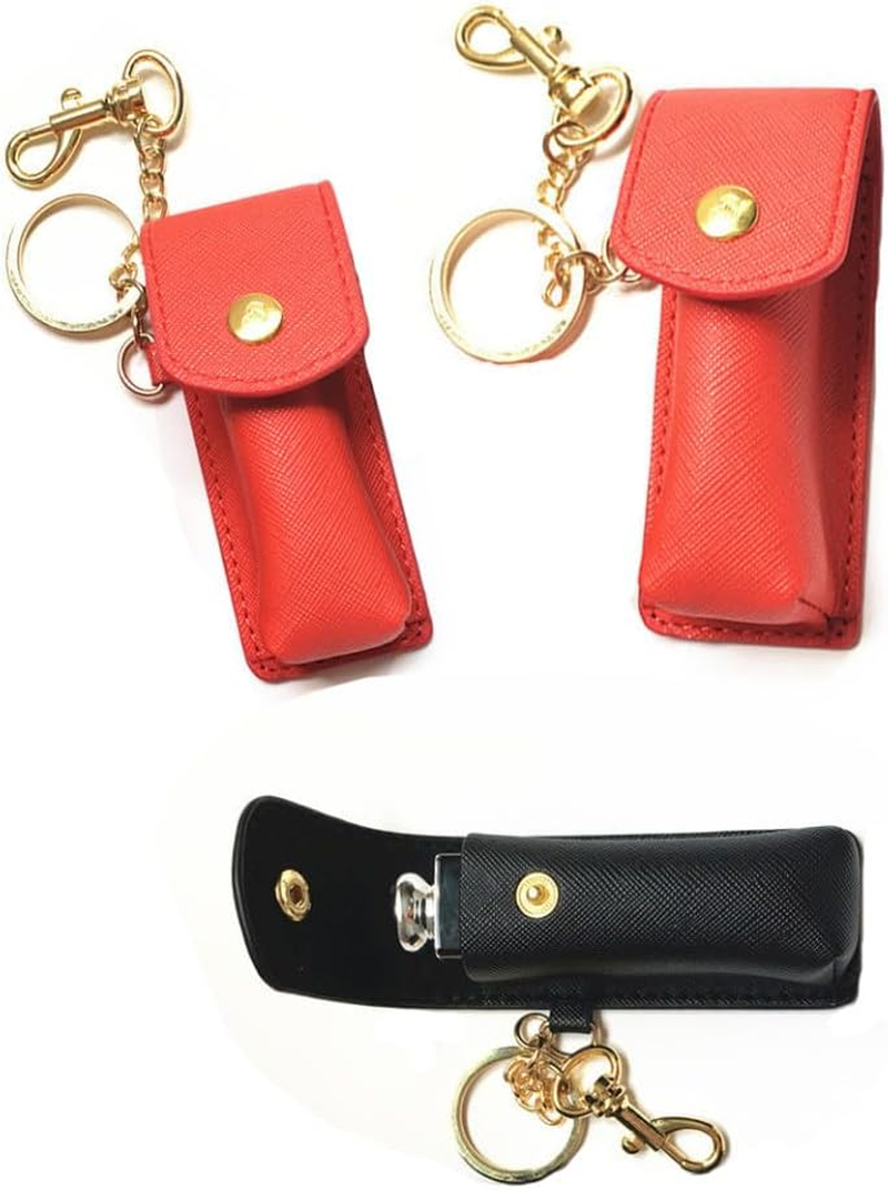 2Pcs Keychain Lip Gloss Leather Keychain Lipstick Holder Travel Lipstick Holder Balm Lip Bag Empty Bottle Keychain Lipstick Bag Toiletry Bags for Traveling Lipstick Tube image number 2