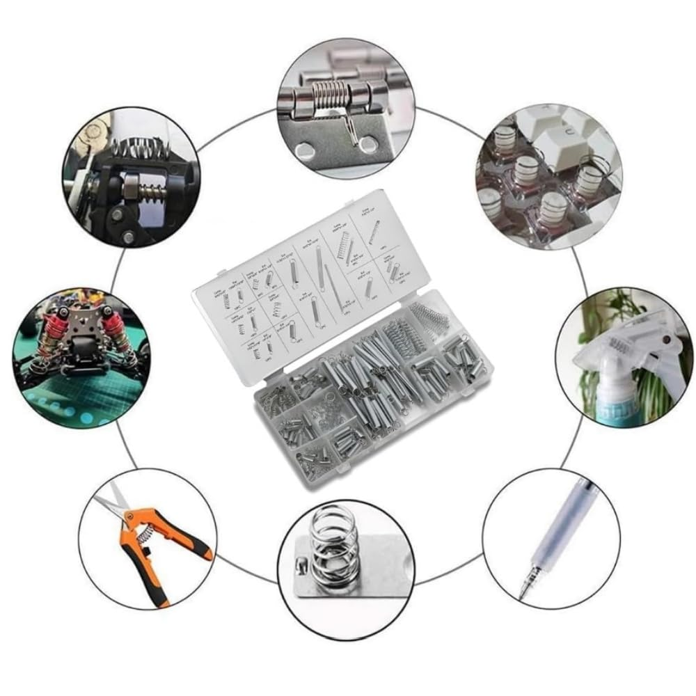 200-Piece Spring Assortment Set for Home Repairs & DIY - Extension & Compression Springs in Assorted Sizes, Zinc Plated Steel for Durability image number 2