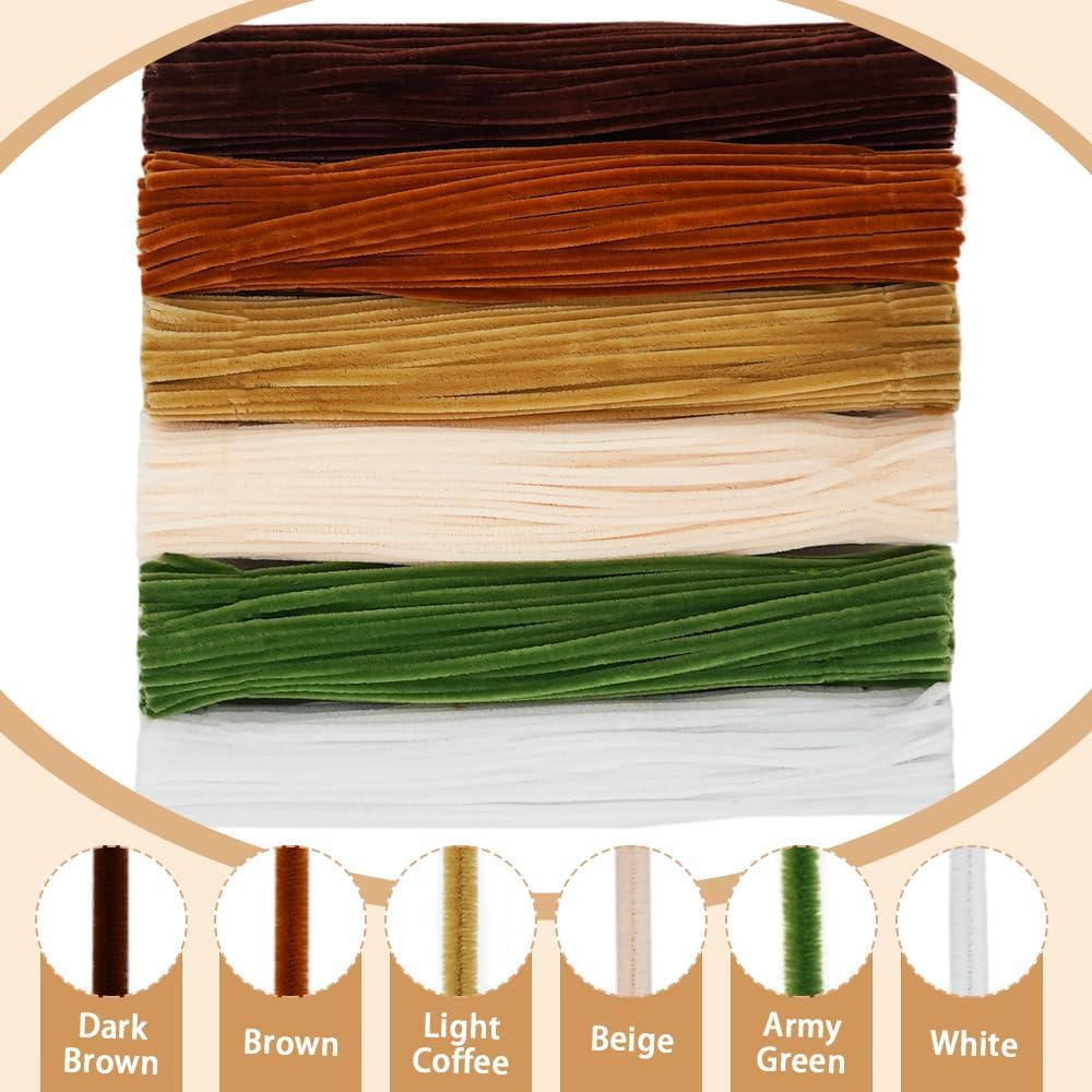 620 Pieces Pipe Cleaners Set, 600 Pcs Brown Chenille Stems with 20 Pcs Flower Stems, Craft Supplies Bulk for DIY Art and Craft Projects Creative Wrapping Party Decorations(Brown Series) image number 5