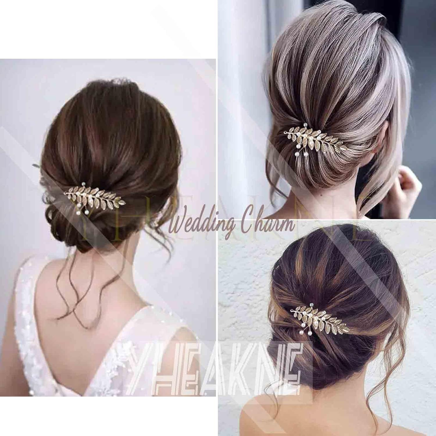 Yheakne Crystal Wedding Hair Comb Gold Pearl Hair Comb Barrette Bridal Hair Comb Headpieces Decorative Head Comb Headpiece Rhinestone Hairpiece Side Comb Hair Accessories for Women and Girls (Gold) - Silver image number 7