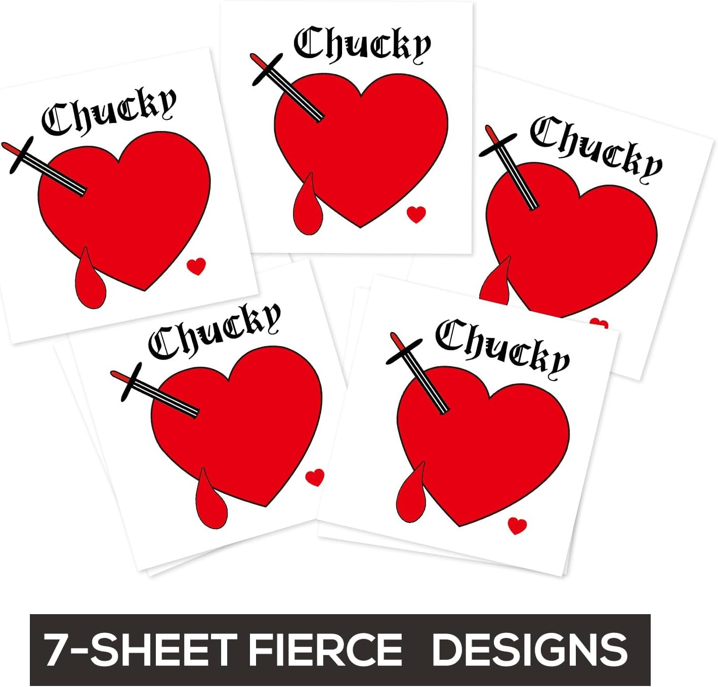 Bride of Chucky Heart Temporary Tattoos, 7-Pack Chucky Heart Tattoo Stickers, Perfect for Halloween Costume Parties and Cosplay image number 4