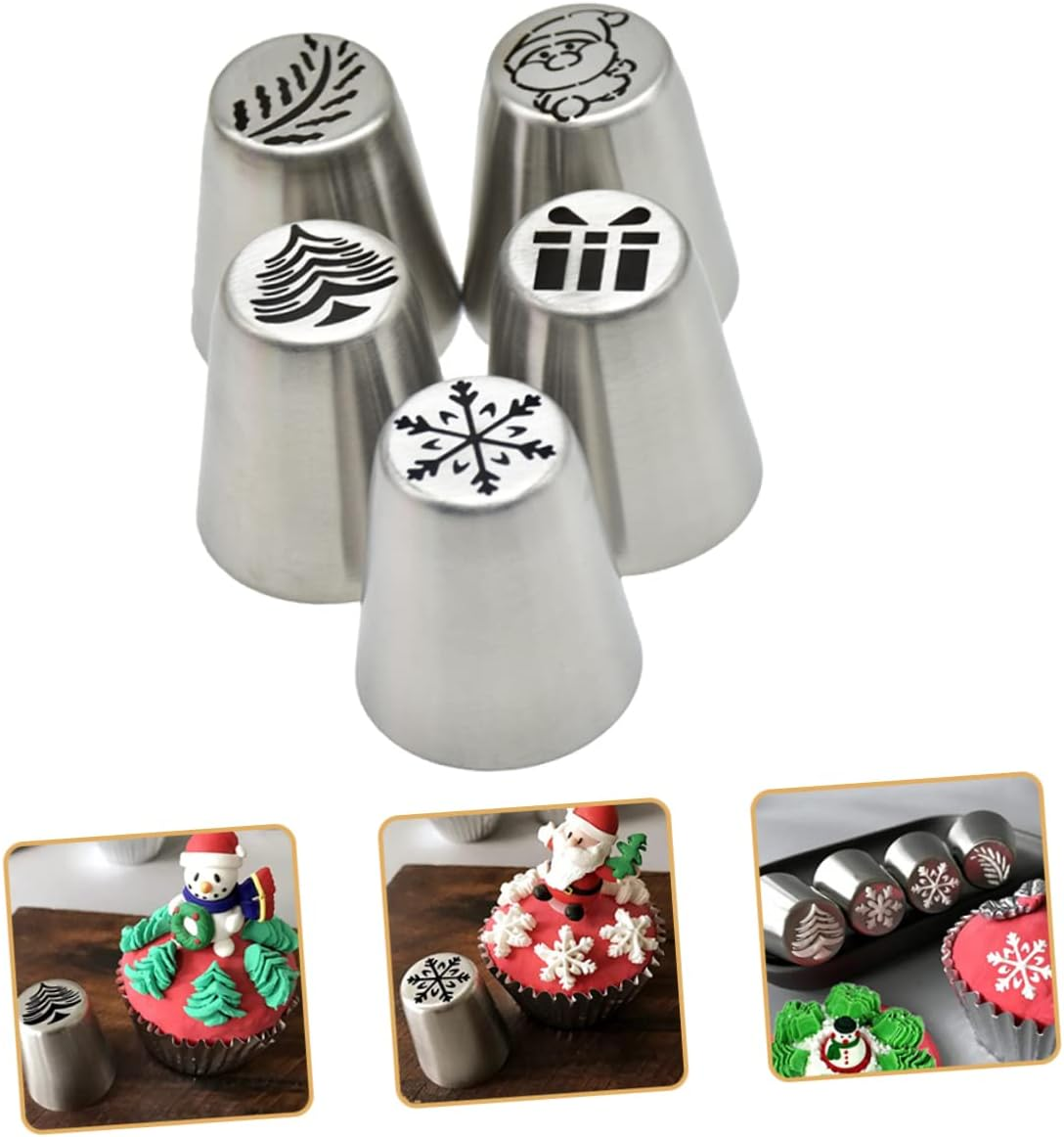 5Pcs Stainless Steel Decorating Nozzle Piping Tips Kit for Cake Christmas Piping Tip Baking Supplies for Cupcake Cake Home Decorations image number 5