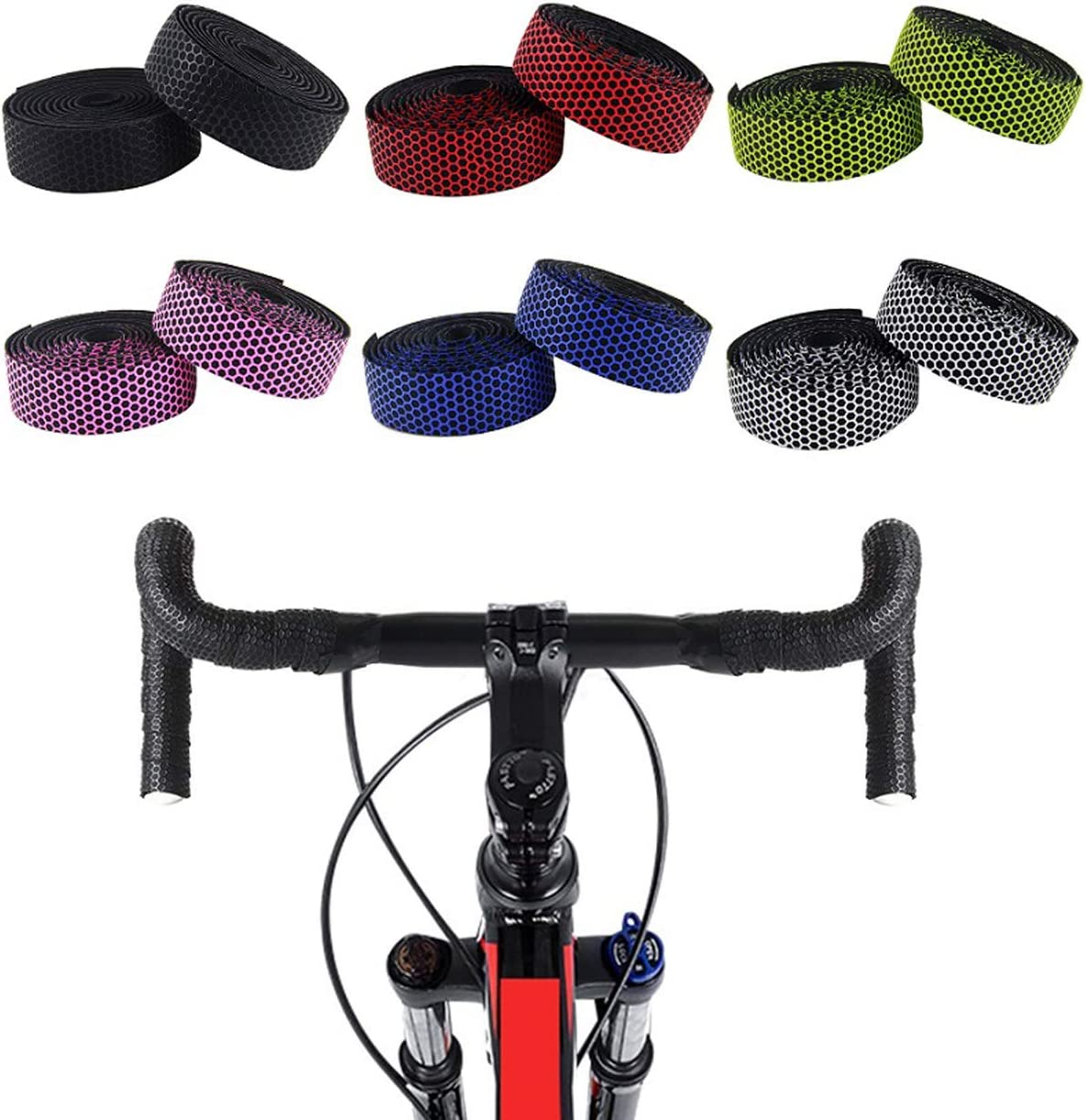 PLATT Handlebar Tape Road Bike Bicycle Bar Tape Superior Breathable Hexagon Non-Slip Bike Handlebar Tape Bike with Bar End Plugs image number 1