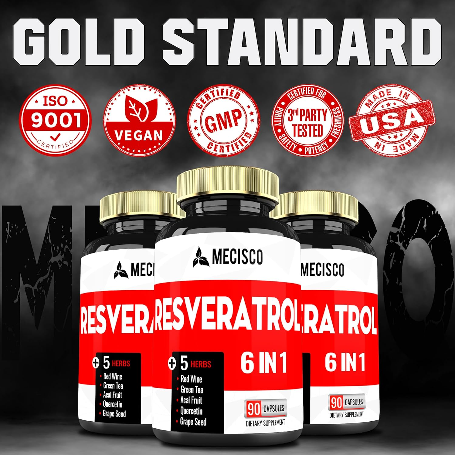 6In1 Resveratrol Supplement 35000Mg - Super Formula with Green Tea, Grape Seed, Acai Fruit, Quercetin & Red Wine - Support Mind, Heart Health & Immune System - 90 Capsules image number 5