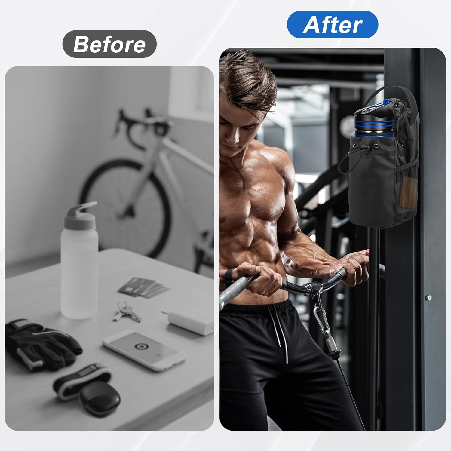 Magnetic Gym Bag, 3X Stronger Magnetic Water Bottle Holder with Strap, Water-Resistant Sports Bag with Anti-Theft Zipper for Travel, Workout, Biking, Gym Gift image number 6