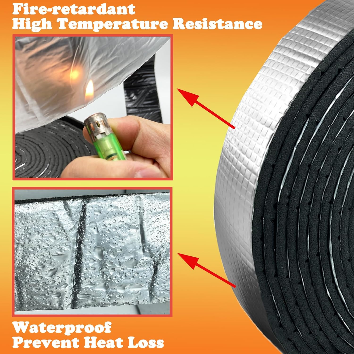 KAIHENG 32.8FT Pipe Insulation Tape Wrap, Aluminum Foil Pipe Foam Insulation Tape, Self Adhesive Outdoor Winter Cold Hot Water Pipe Winterizing, Heat Preservation, 2INX 32.8FT image number 4