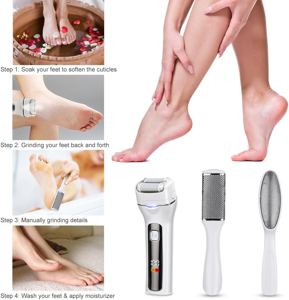 Double Roller Callus Remover Electric with 1 Replacement Roller & 2 Callus Obes, Callus Removal, Electronic Foot Care Callus File with LED Display & Light, 2 Gear Foot Care Device Pedicure Set image number 6