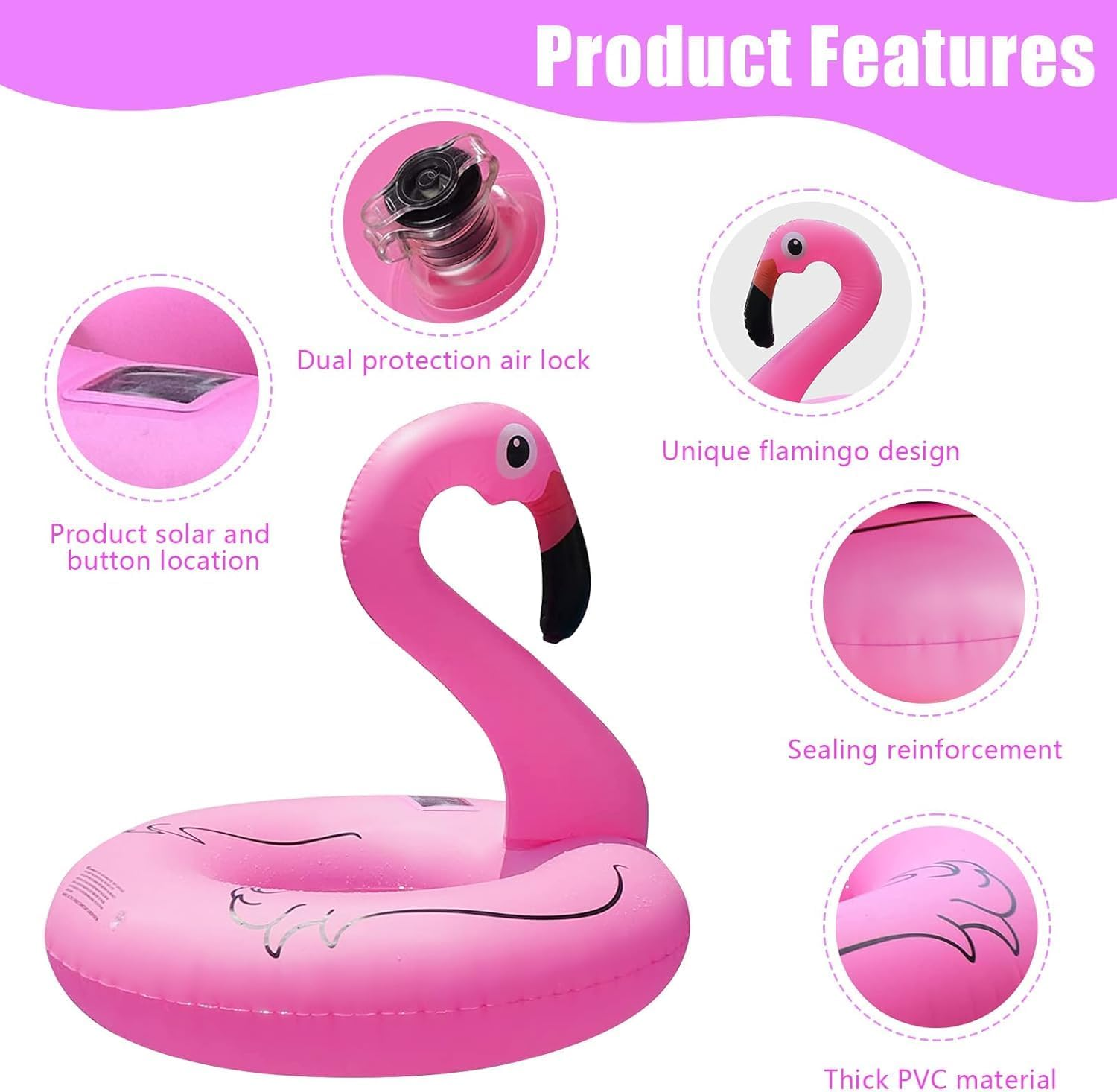 Tepoal Inflatable Flamingo Pool Floats with Lights, Solar Powered Flamingo Swimming Pool Tubes image number 5