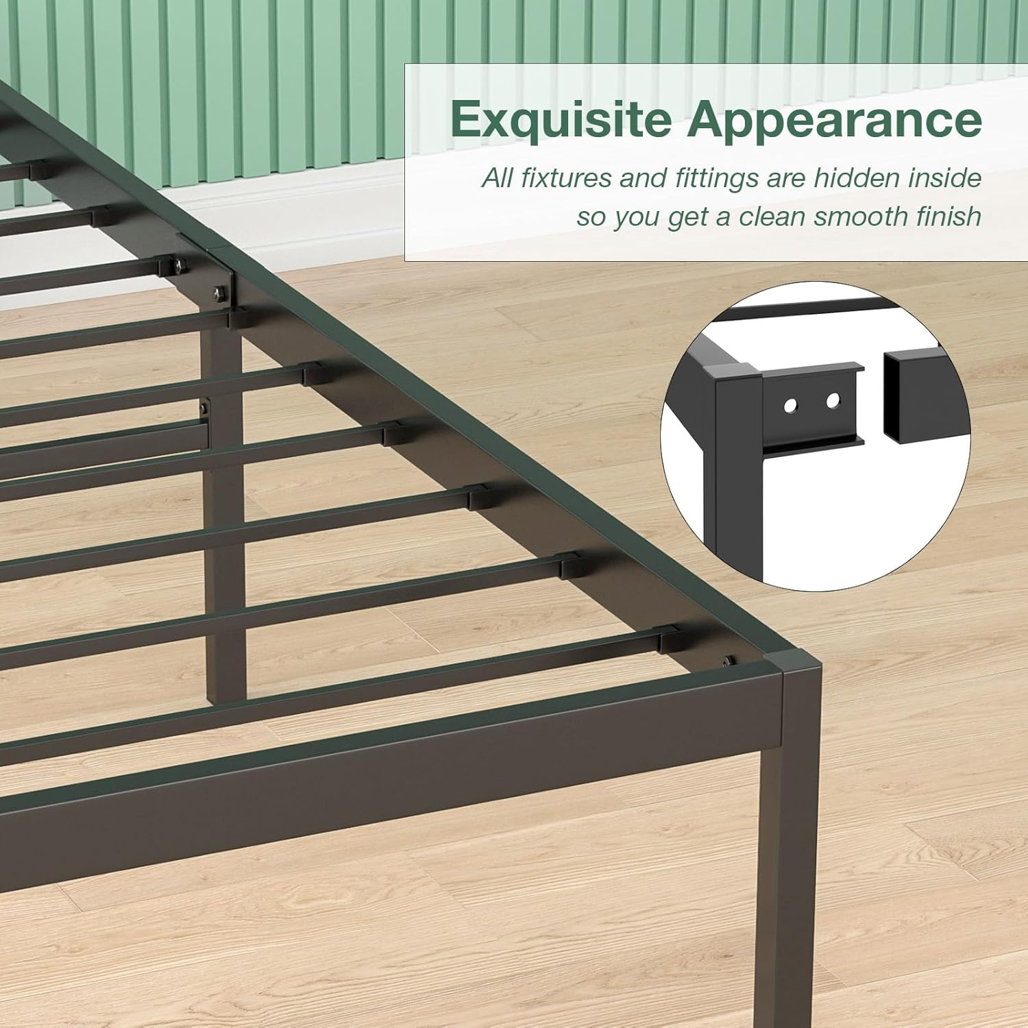 Queen Metal Bed Frame Base, 39Cm Extra Storage Space Bed with Reinforced Legs, 300Kg Weight Capacity, Bedroom Furniture, Black image number 6