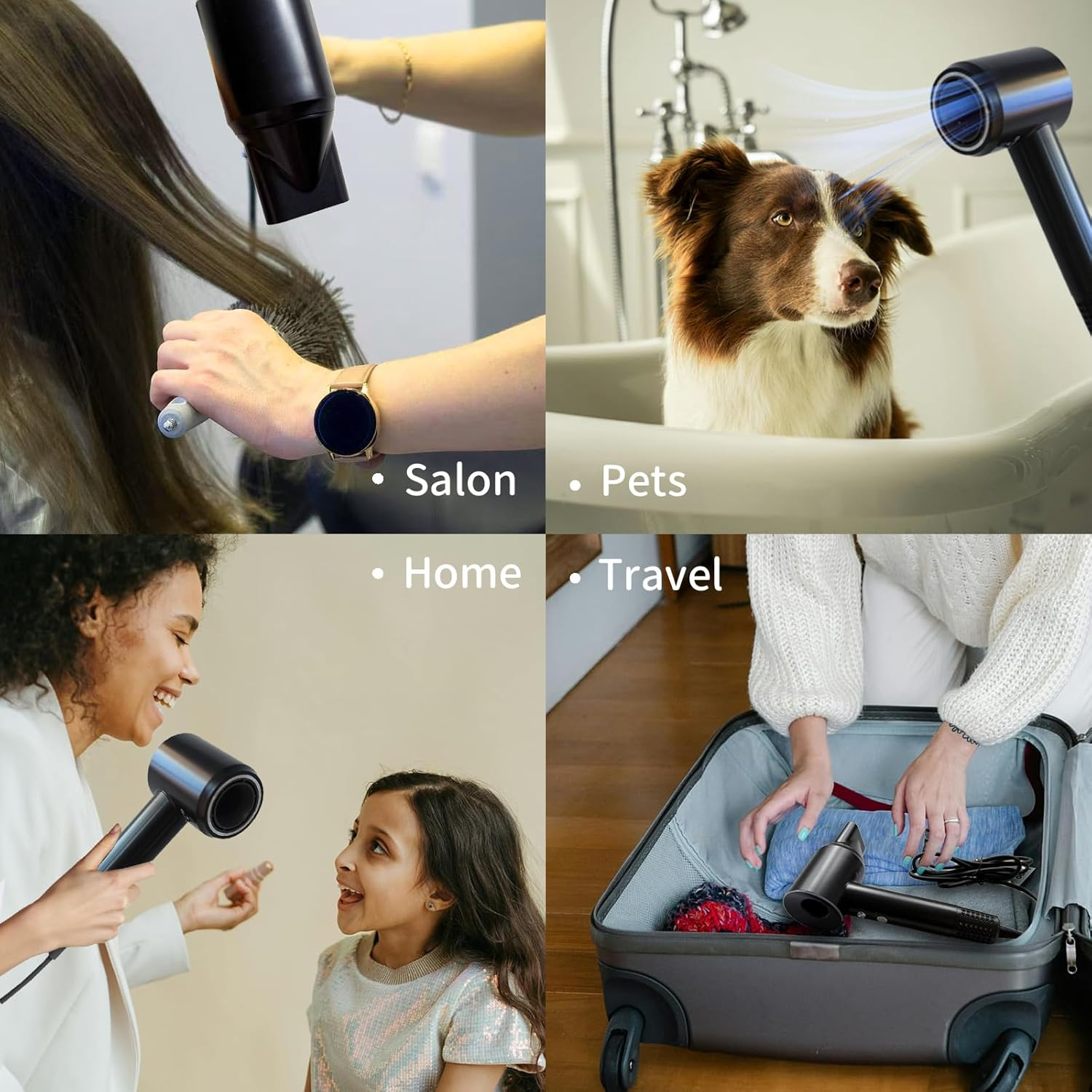 Hair Dryer,Nazha Professional High-Speed Ionic Hair Dryer with 110,000 RPM Brushless Motor 1600W Powerful Fast Drying Low Noise Blow Dryer with 1 Magnetic Attachments,Compact & Quiet for Travel, Blow Hairdryer for Women or Men-Au Plug(Black) - Black image number 4