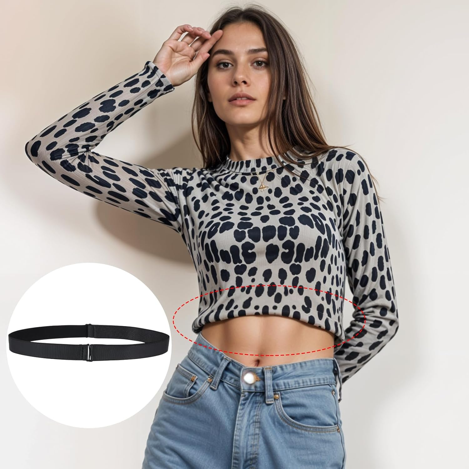 Qianyu 2 Pcs Crop Top Tuck Waist Band Womens Elastic Belt Adjustable Crop Shirt Tuck Band Invisible Stretch Belt Tucking Sweater Tuck Band Flat Buckle Waist Belts for Women Change Style of Tops