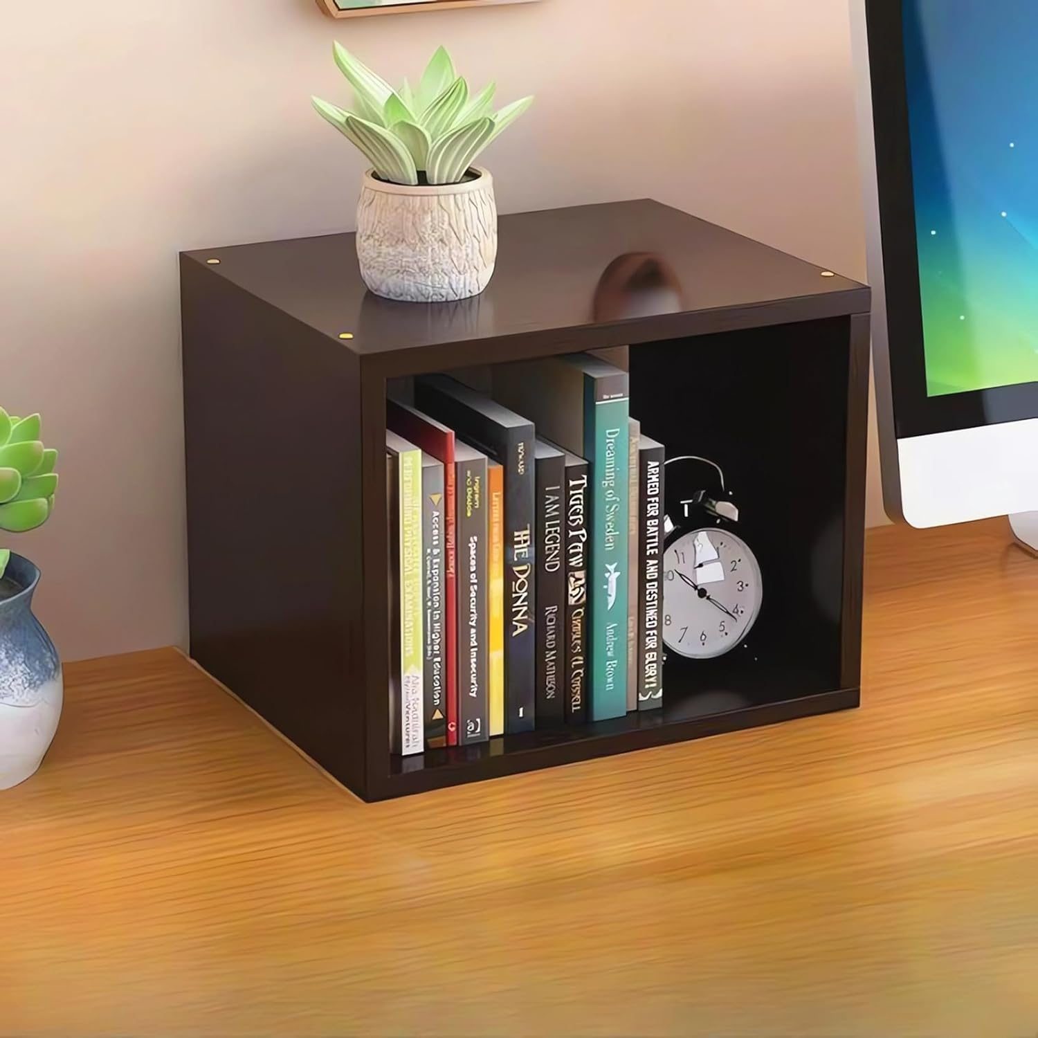 Desktop Storage Cube, Open Bookshelf Display Unit, Black Bookcase AC23-1 (A Black)