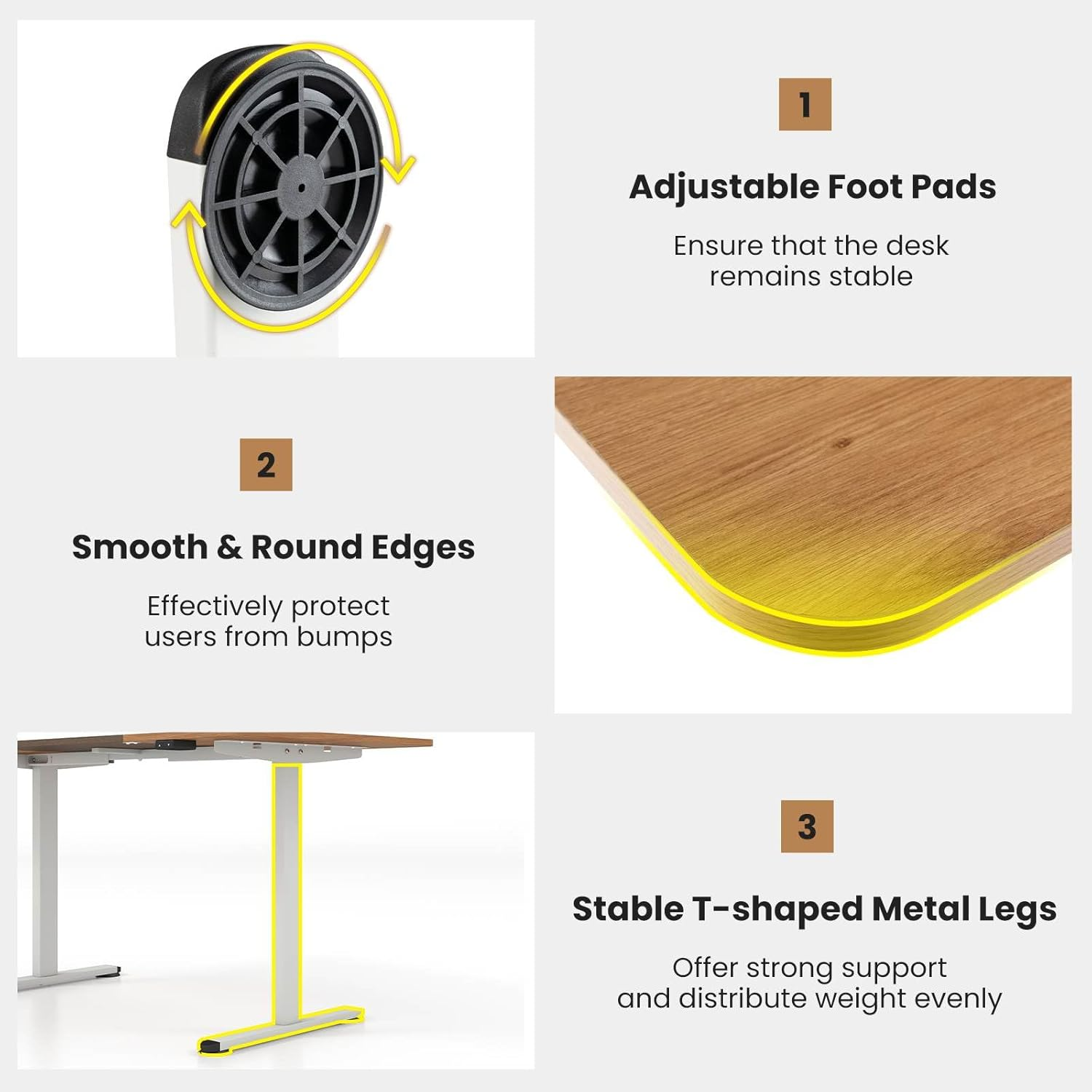 Costway 140 X 70Cm Electric Standing Desk, Height Adjustable Sit Stand Desk with Cable Management Hole, Anti-Collision Technology, Computer Workstation for Home Office (Natural) - Rustic Brown image number 2