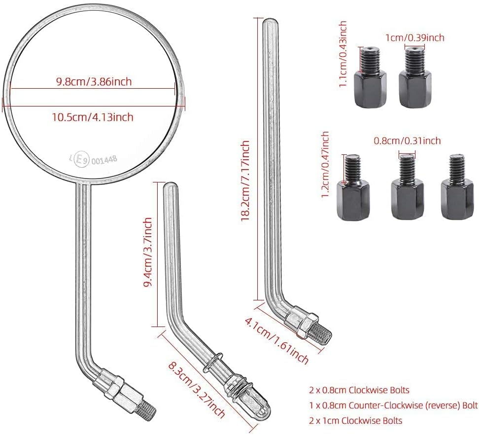Motorcycle Rear View Mirror, Classic Retro 4 Inch Black round Handlebar Side Mirror with 8 Mm 10 Mm Screws and Metal Shafts for ATV Scooter Dirt Bike Cruiser image number 4