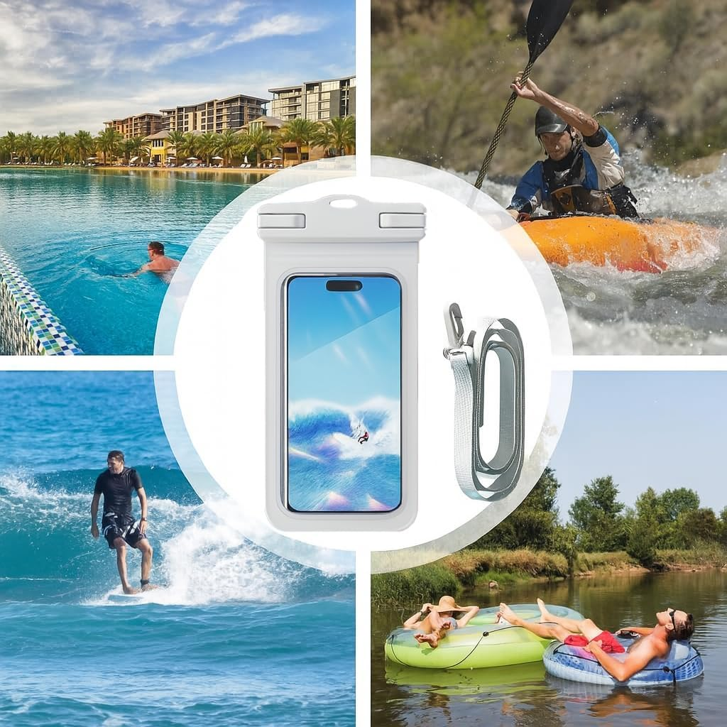 Yuexitech Waterproof Phone Case for Swimming,Ipx8 Waterproof Phone Pouch，Underwater Phone Cases for Iphone 16 15 14 13 12 Pro XS, Samsung S24 S23 S22, Huawei P60 Mate 60 up to 7.2" White