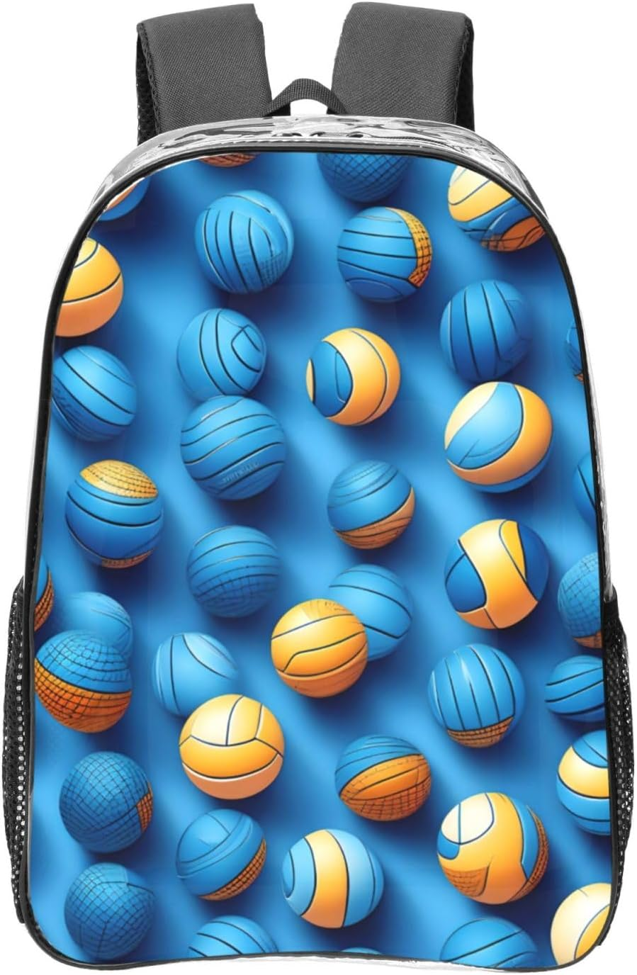 Blue Volleyball Print Students Transparent Backpack School Travel Bookbag Versatile Pockets Boys Girls image number 3