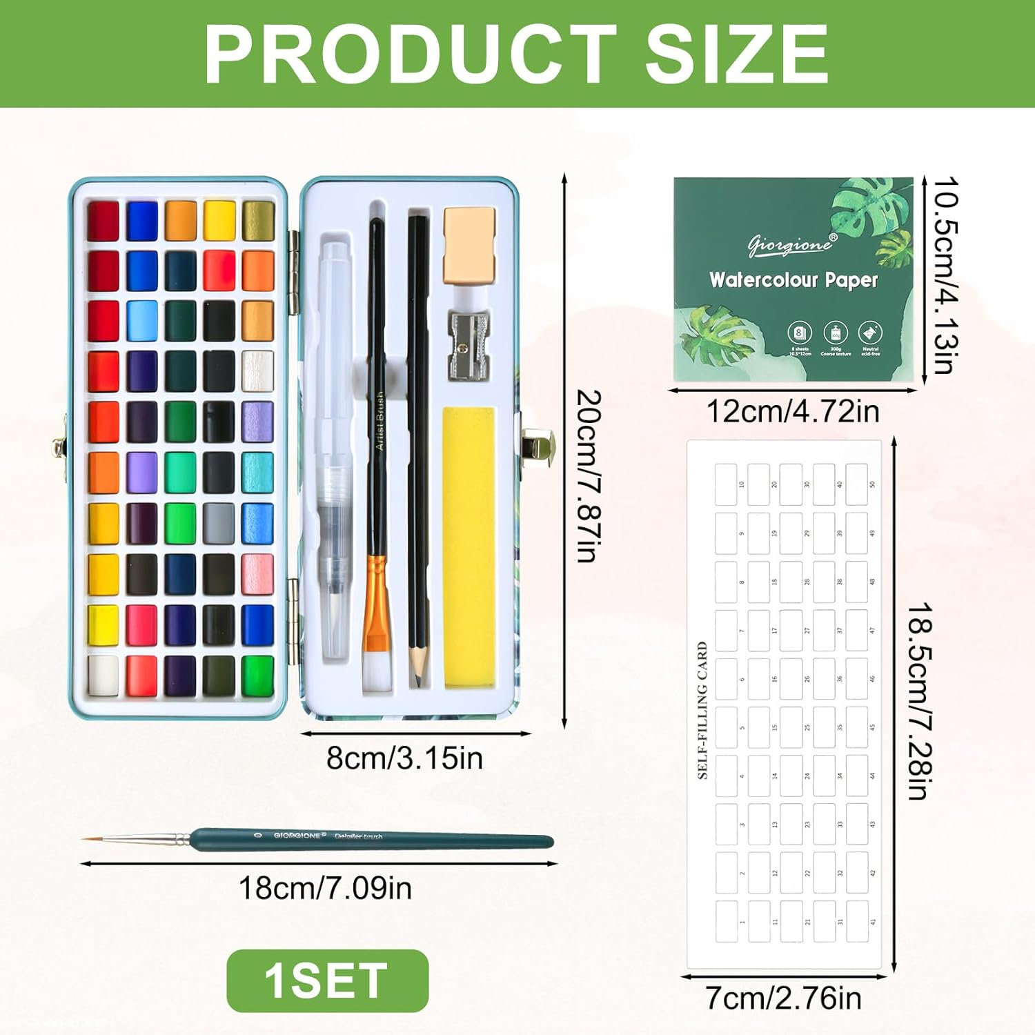 Watercolor Paint Set, 50 Vibrant Colours Including Pearlescent Shades in a Sturdy Metal Tin, Foldable Paint Set for Easy Travel, Ideal for Artists & Beginners, Perfect for Sketching & Outdoor Painting