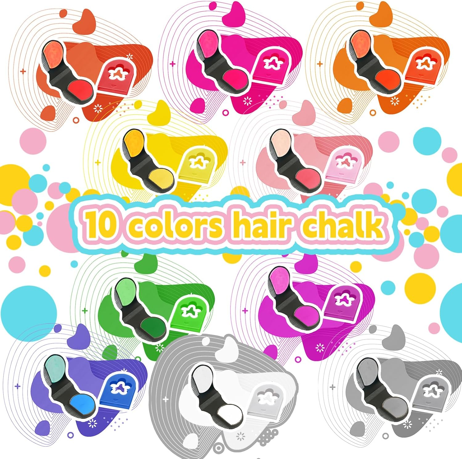 HAIOLORPRO 10PCS Hair Chalk for Girls, Temporary Hair Color Washable, Temporary Hair Dye for Kids Women Men, Gifts for Teens Girls, Boys, Kids, Halloween, Cosplay, Party image number 2