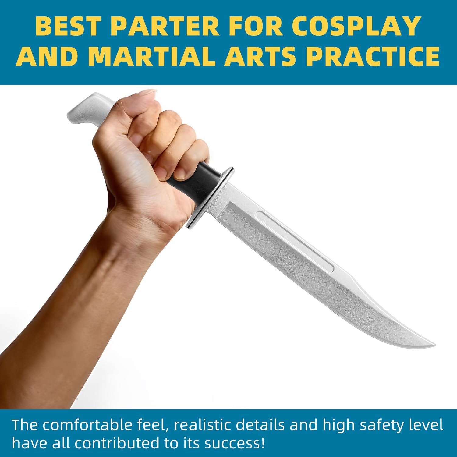 Inin 13.5" Halloween Fake Rubber Knife,Safe Cosplay & Martial Arts Practice Prop,Ideal Halloween Costume Knife Decor. Black image number 6