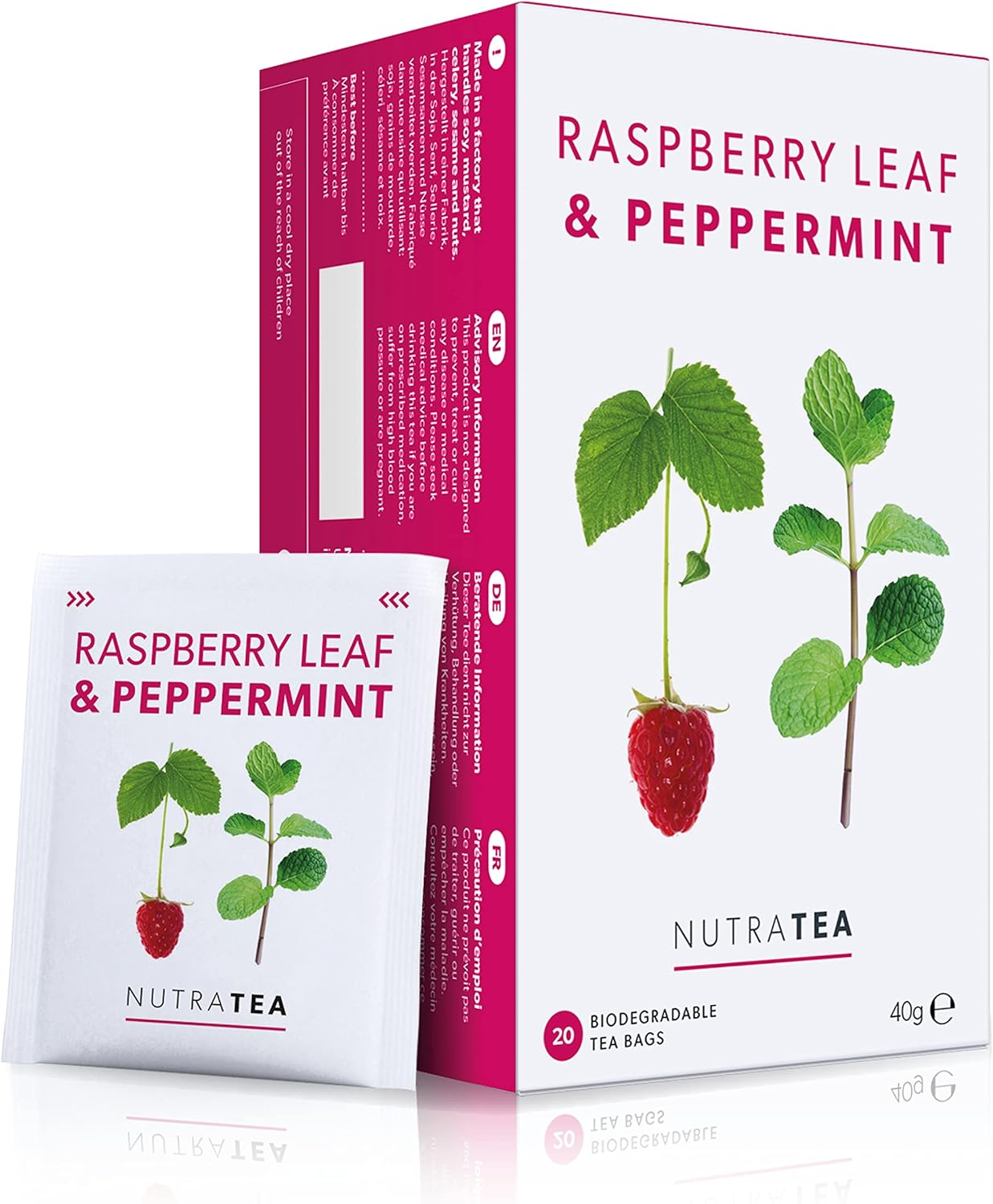 Nutra Tea - Raspberry Leaf & Peppermint Tea - Raspberry Leaf Tea for Pregnancy & Expectant Mothers - 40 Tea Bags - Herbal Tea - (2 Pack) image number 1