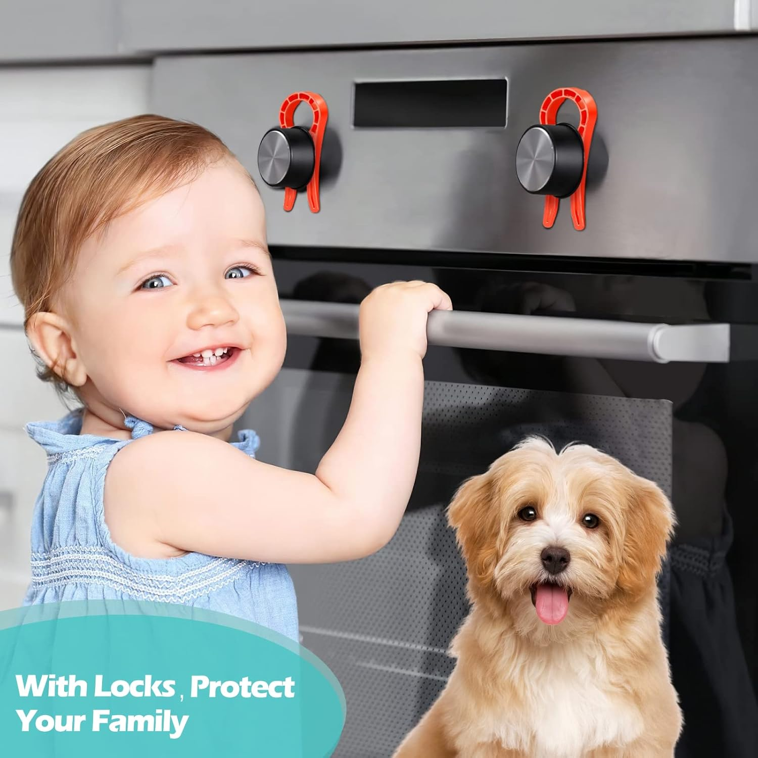 Stove Stoppaz Stove Knob Locks (5 Pack), Child Safety Guards, Durable Design - Baby and Pets Proof (Red) image number 3