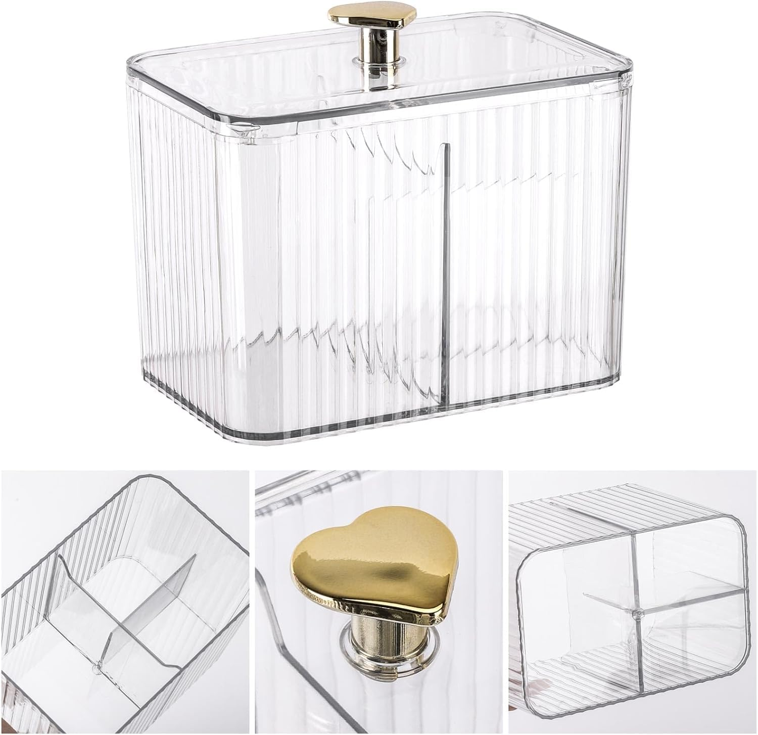 3 Grids Apothecary Jar Organizer, 1Pc 3-Section Cotton Ball Swabs Dispenser,3-Section Clear Bathroom Organizer Jar 3 Grids Cotton Swab Pad Ball Holder Container, Clear image number 2