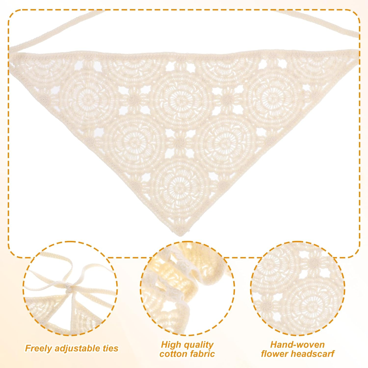 Fdclixuvol Women'S Handmade Crochet Headband Triangle, Boho Triangle Scarf Bandana, Hair Bands Retro Crochet Bandana Headband Hair Scarf Headscarf, Floral Design Lightweight Summer Look Turban Hair image number 4
