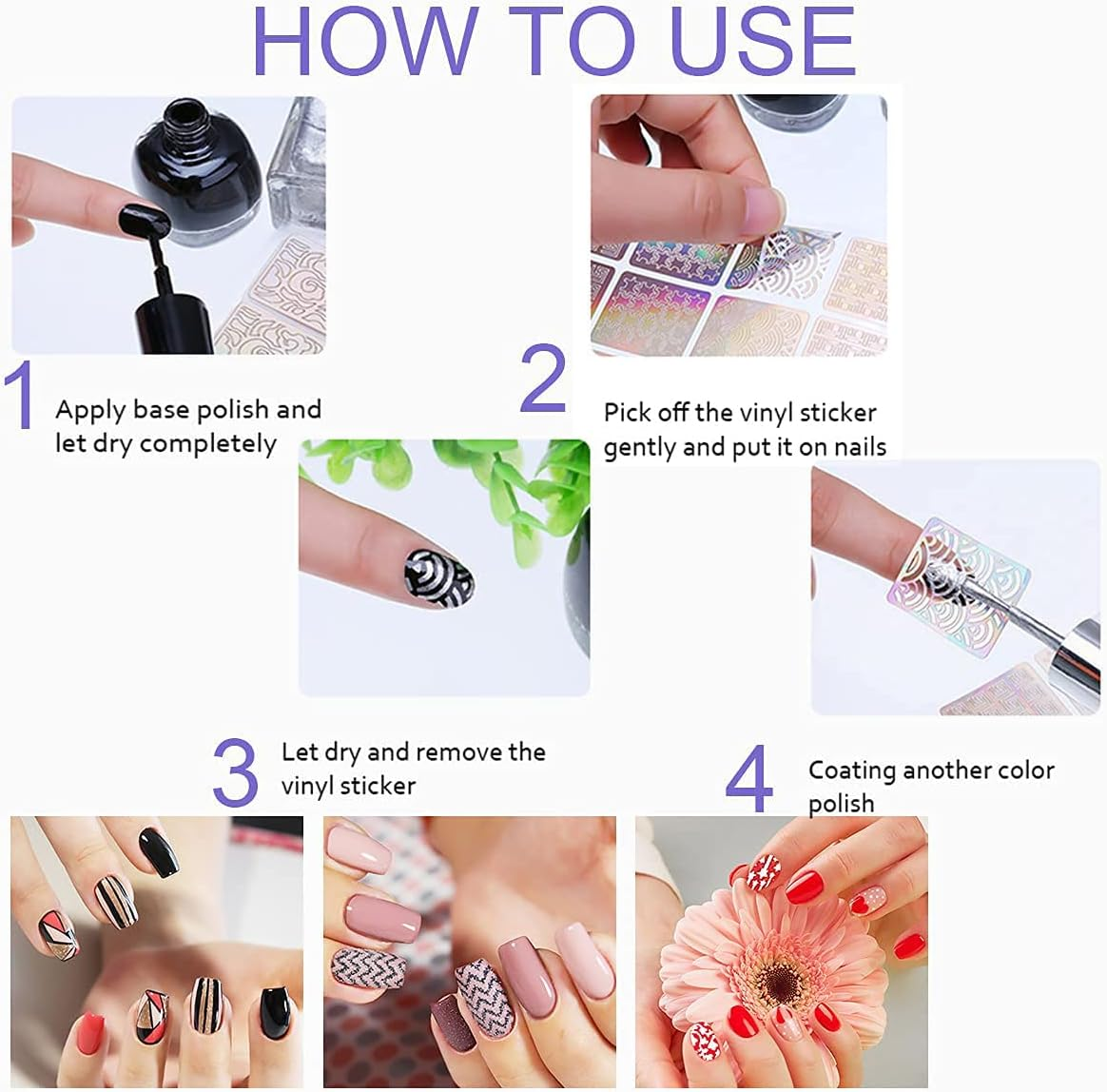 Nail Stencils for Nail Art Reusable,Nail Vinyl Stencils Sticker 144 Pieces 72 Designs,Hollow DIY Manicure Decoration Decals French Tip Nail Guides Supplies（24 Sheets）. image number 3