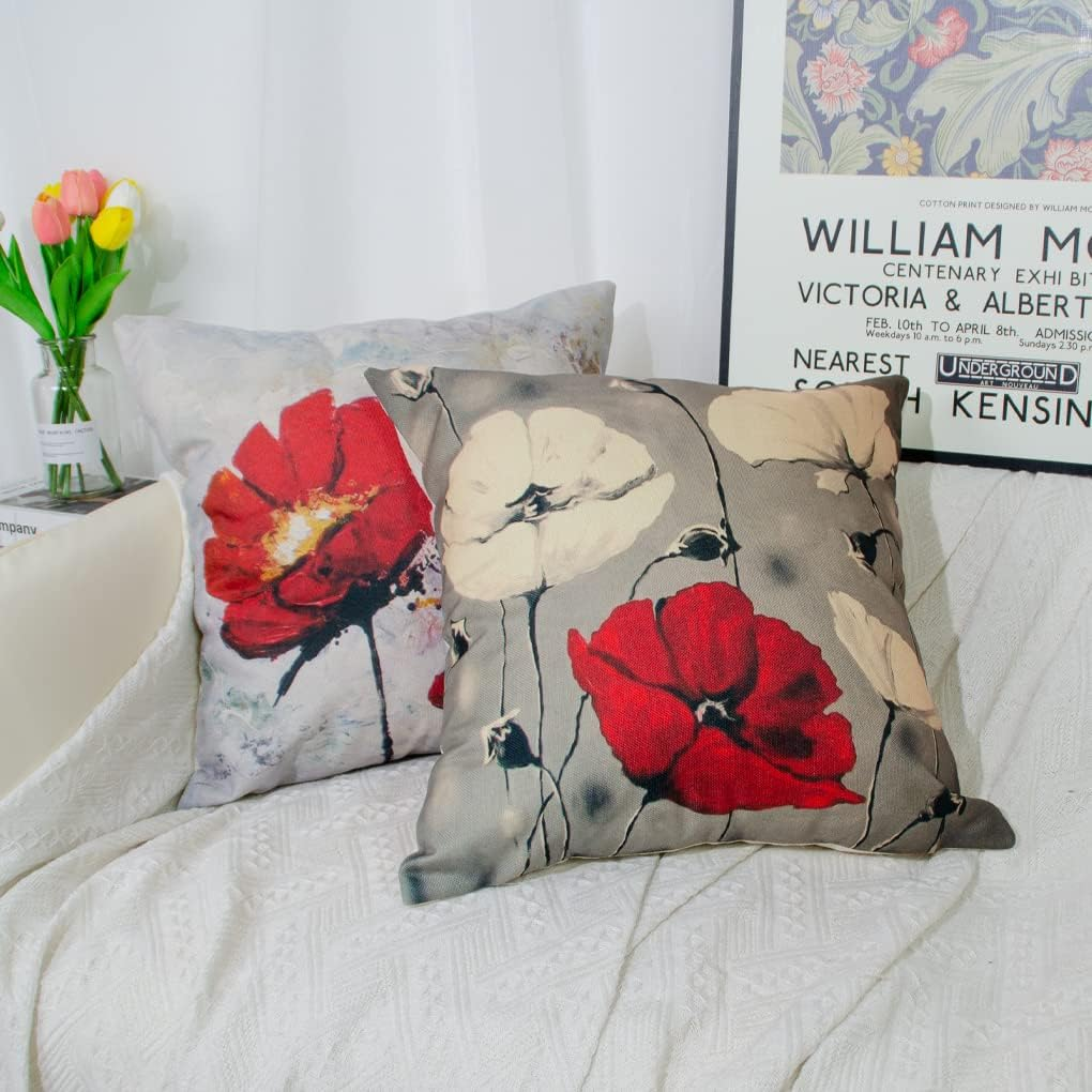 DILOXNSU Cushion Cover 50 X 50 Cm, Set of 4 Cushion Covers, Red Art Flower, Decorative Cushion, Modern Sofa Cushion, Linen Cushion Cover, Decorative Cushion, Aesthetic Couch Cushion, Cuddly Cushion image number 5