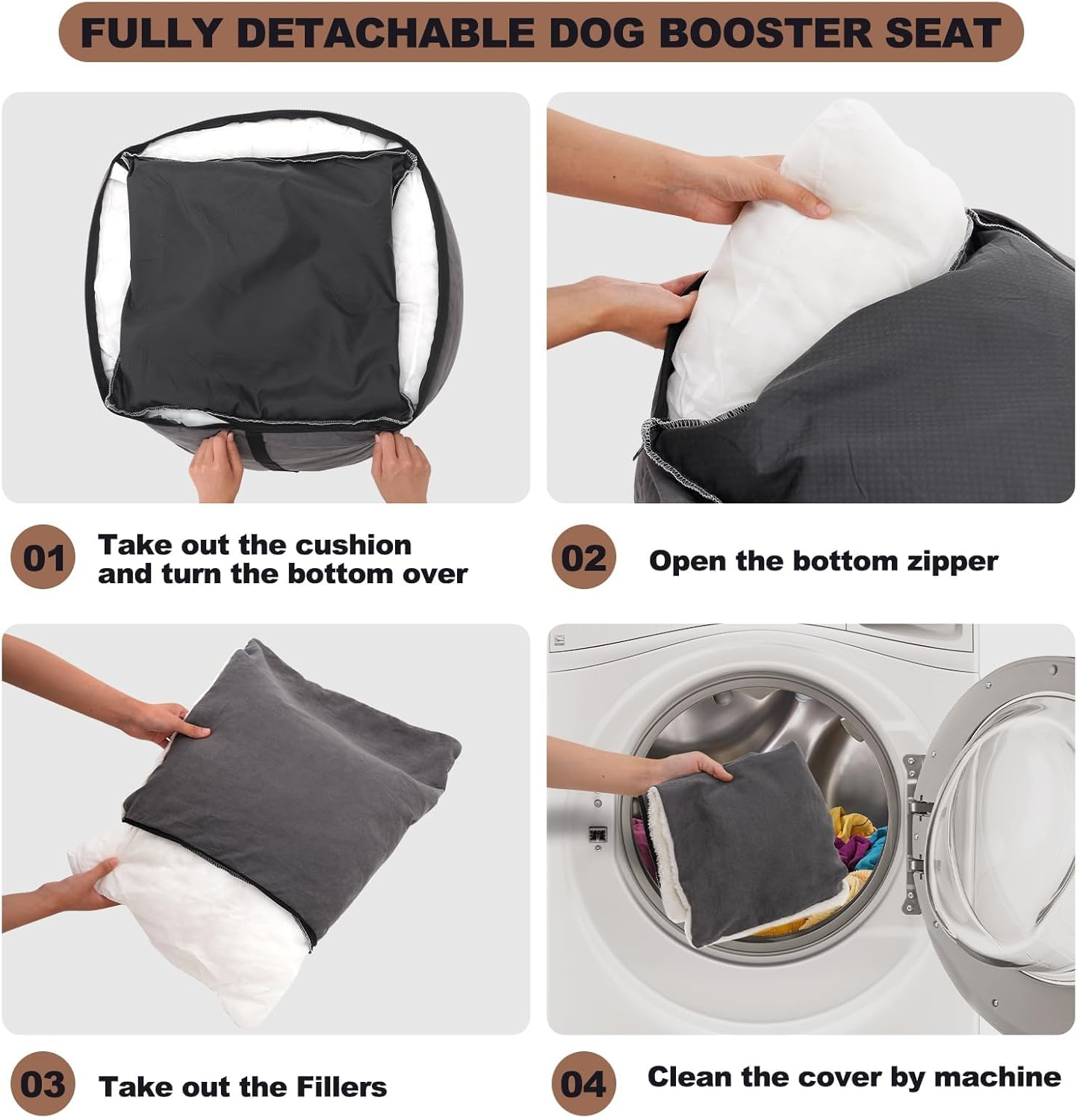 Small Dog Car Seat, Small Dog Car Seat, Washable and Stain-Resistant Dog Car Seat for Small Dogs, Safety Seat, High-Quality Fabric with Storage Bag, Grey image number 4