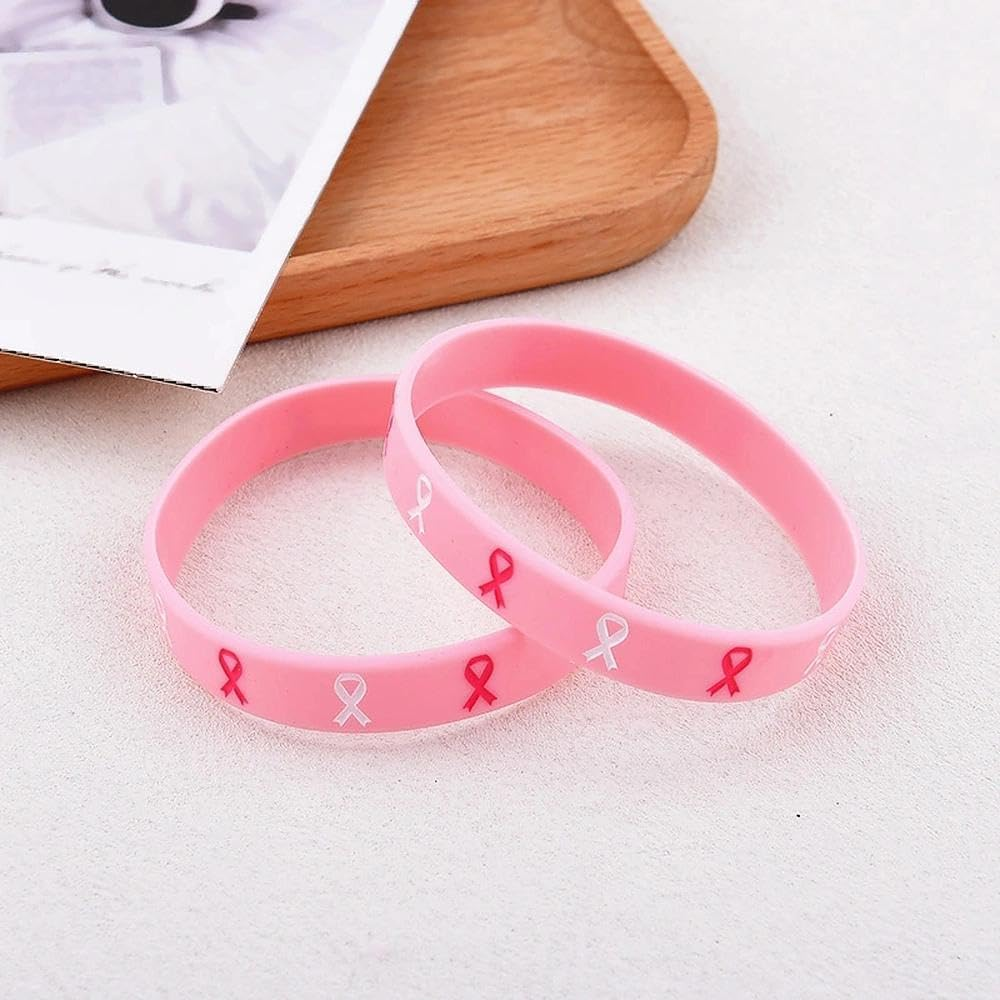 Breast Cancer Awareness Headbands Bracelet Set for Women Pink Ribbon Wristband Hair Band for Breast Cancer Month Events - Pink image number 2