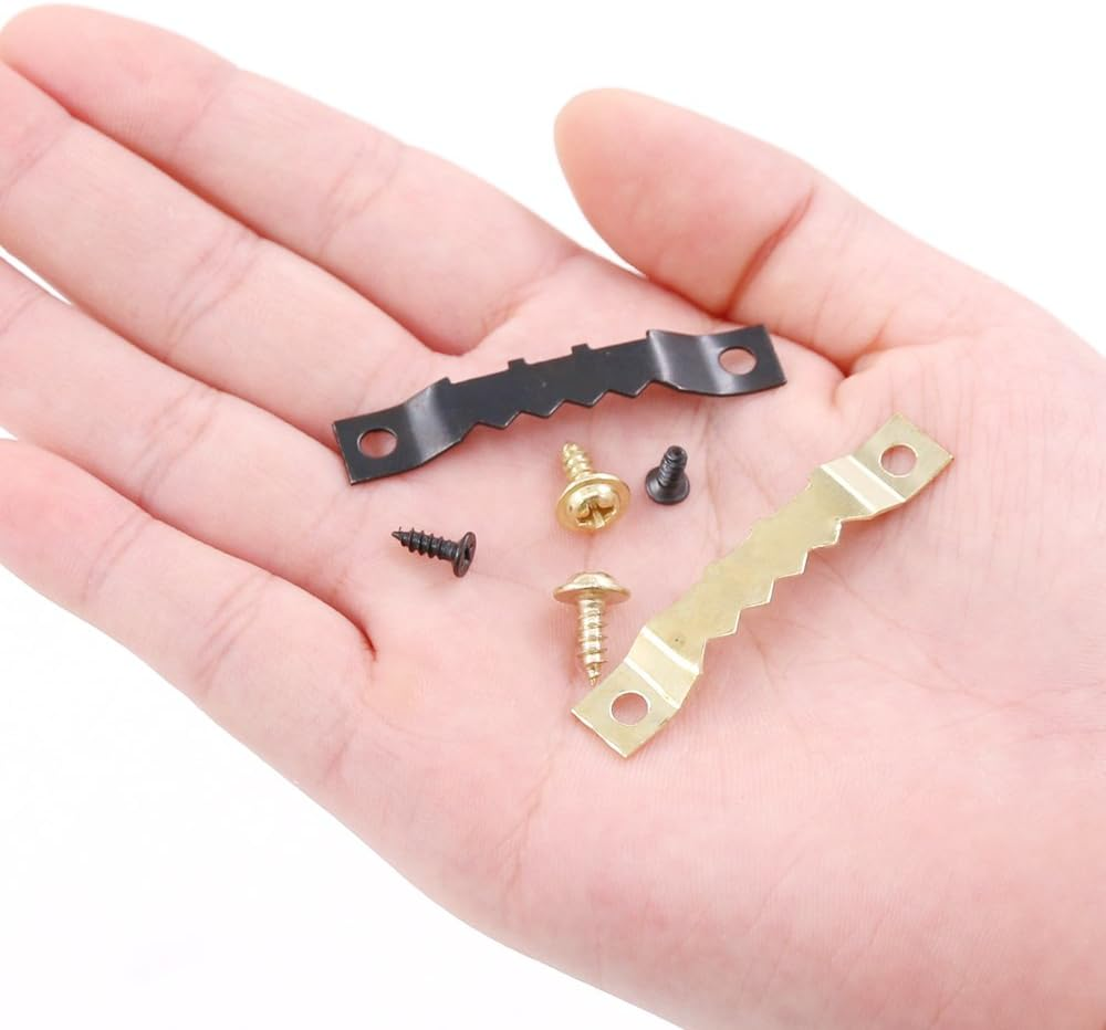 Rustark 120Pcs Heavy Duty Sawtooth Picture Hangers Frame Hanging Hangers Double Hole with Screws - 2 Colors, Golden and Black image number 3