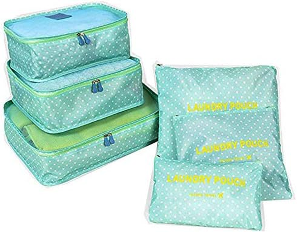 Go2Buy 6Pcs Travel Luggage Organizer Set Backpack Storage Pouches Suitcase Packing Bags (Green Dot) image number 2