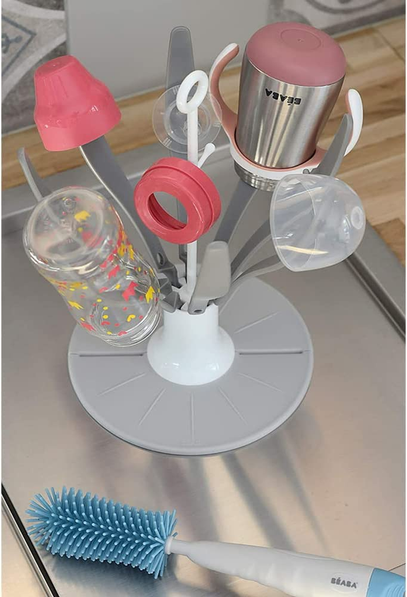 BEABA Foldable Baby Bottle Rack for Drying 8 Bottles and Accessories, Compact and Transportable, Grey - Grey image number 3