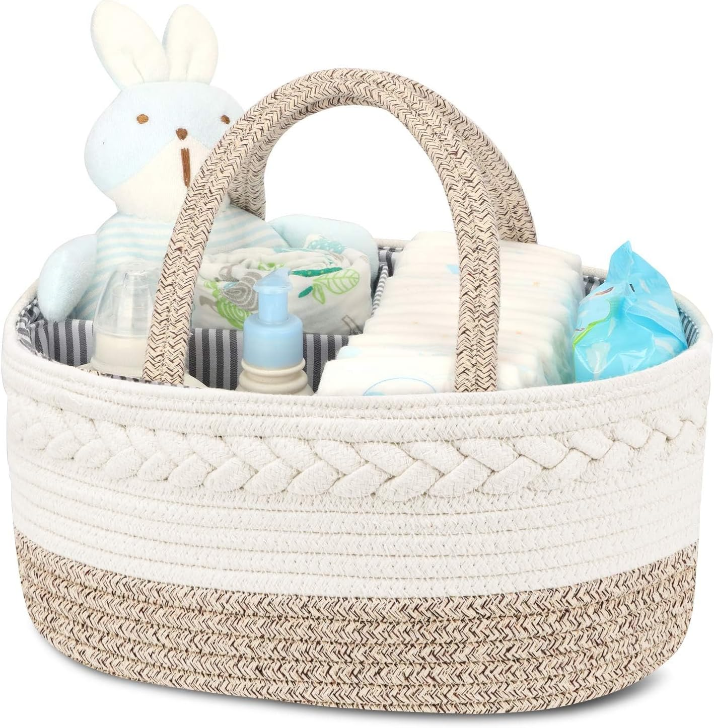 ATDORO Baby Diaper Caddy Organizer, X-Large Cotton Rope, Rustic Style, Portable, 3 Compartments Large Storage Basket image number 5