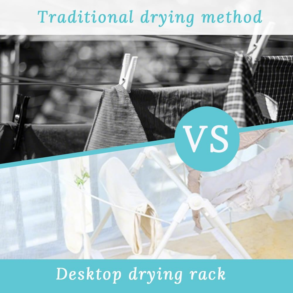 GUDAJIN Compact Tabletop Airer Stand, Folding Winged Hanger Shelf, Dual-Level Laundry Tower for Undergarments, Facecloths, Indoor Washroom, Outdoor Patio, Space-Saving Portable Frame image number 5