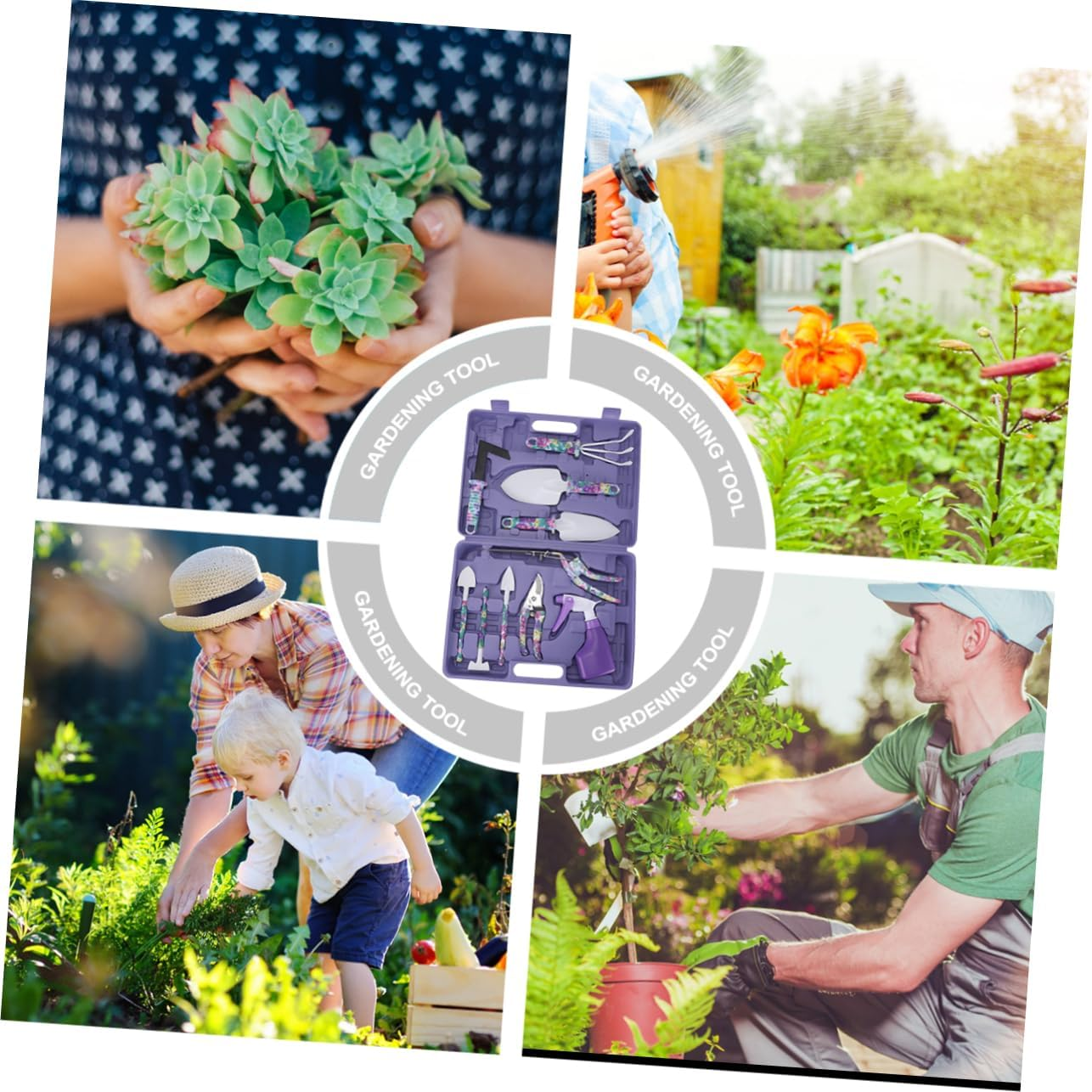 10Pcs Gardening Tool Set Shovel Trowel Rake Shears Cutter Spray Bottle Durable Stainless Steel Handle image number 5