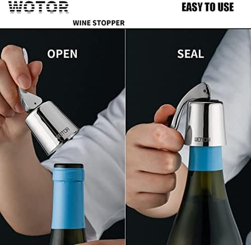 WOTOR Stainless Steel Wine Bottle Stoppers with Silicone - Reusable Wine Saver and Decorative Bottle Sealer, Leakproof, Keep Fresh, Silver, 2 Pack image number 5