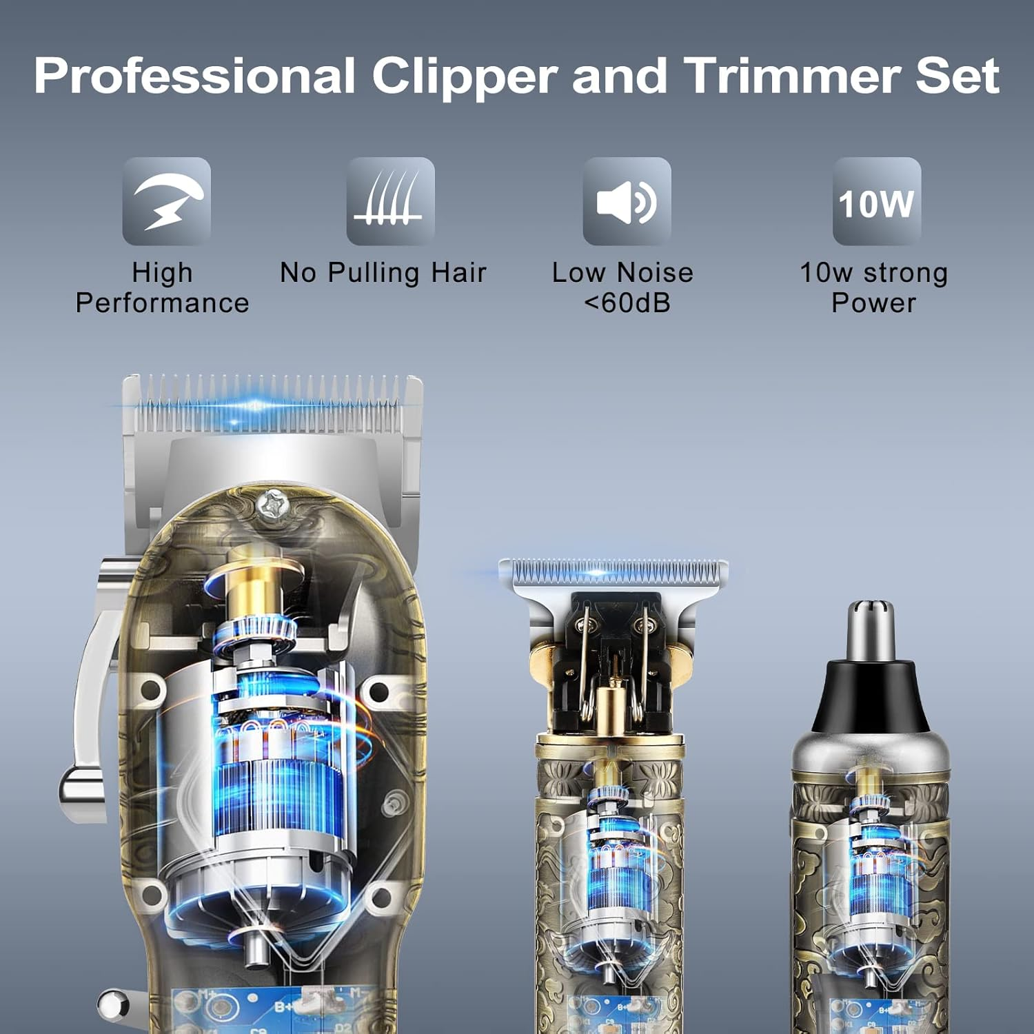 Hair Clippers for Men Cordless Professional Barber Set - USB Rechargeable T Blade Trimmer for Beard/Nose - Hair Cutting Kit Gifts for Men - Bronze 4 image number 5