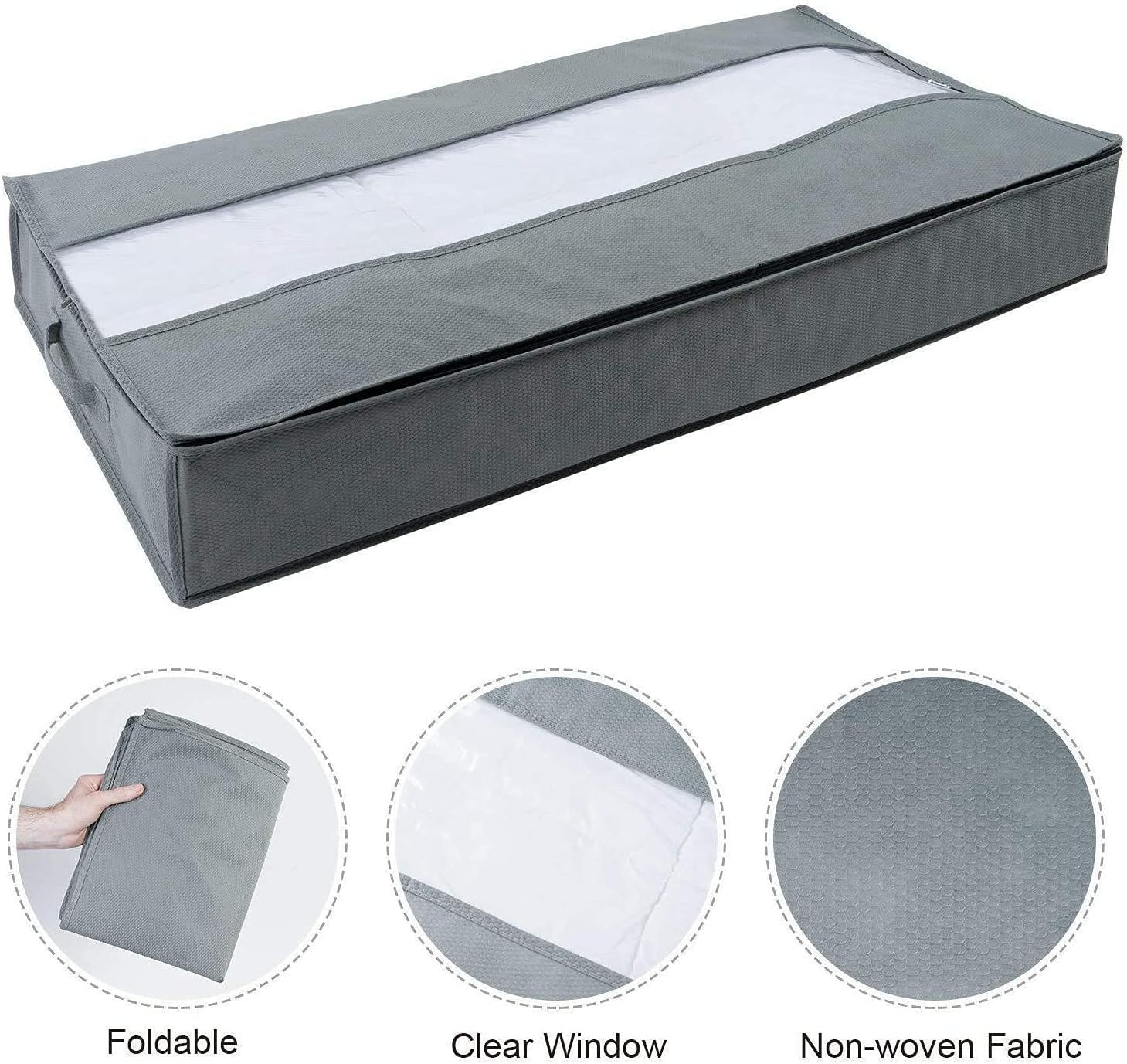 Underbed Storage Bags Solutions Organizer with Zips and Clear Window for Clothes,Duvet Comforters Blankets Bedding Quilts Moving(2 Pack) image number 5