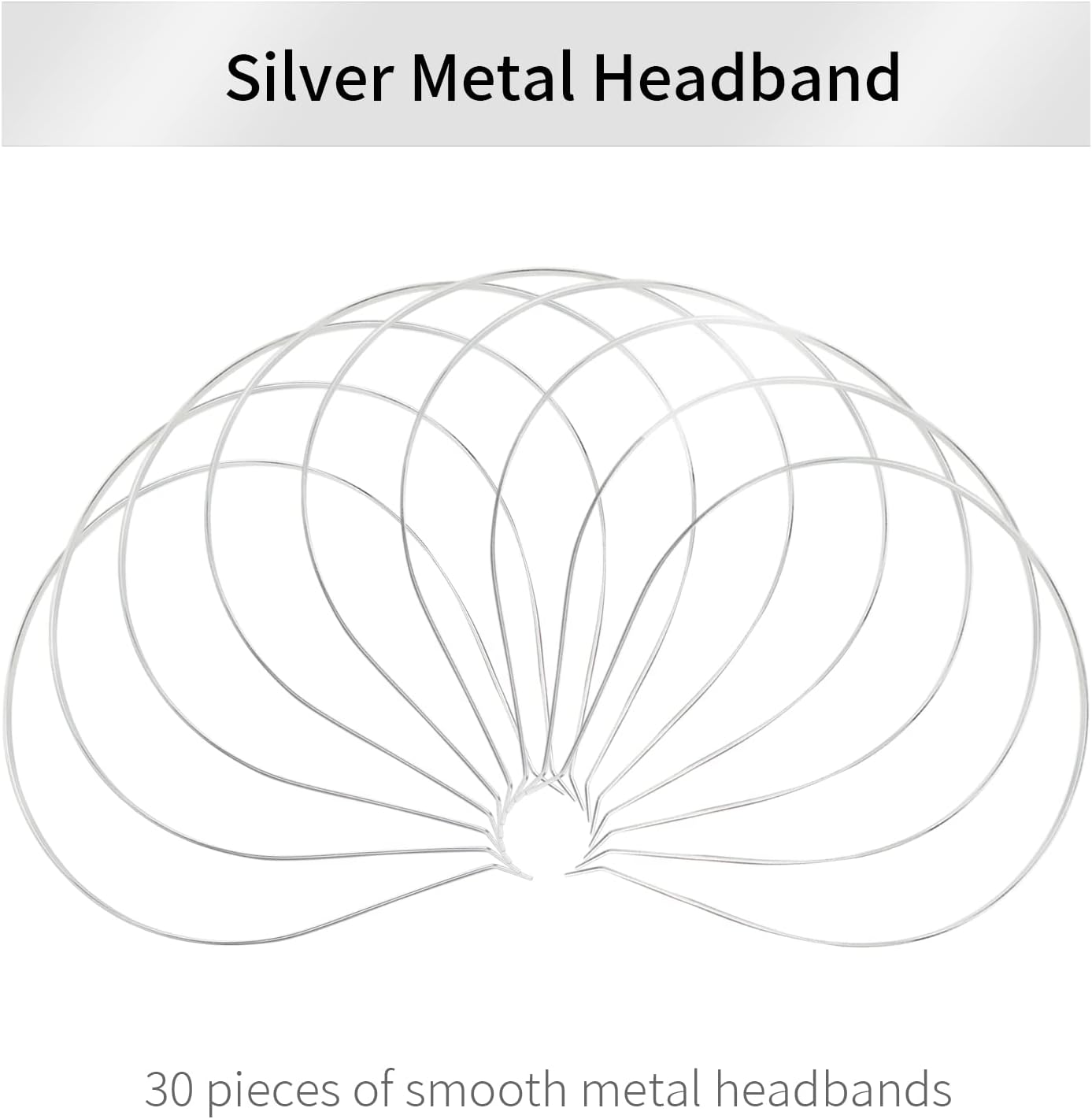 30 Pack Bulk 3 MM Silver Plain Blank Hard Skinny Thin Metal Headbands Base Wire Hair Bands Clasps Tiara Headband DIY Crafting Hair Accessories for Women (30 Pack of Silver Thin Metal Headbands) image number 5