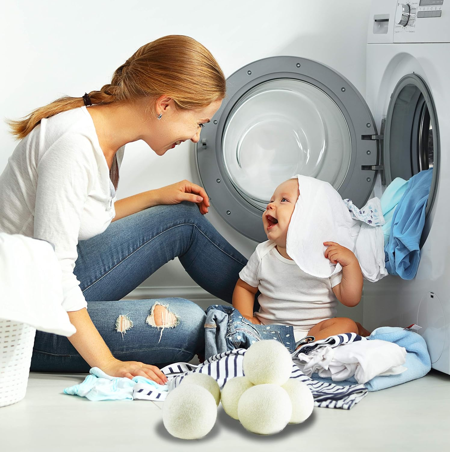 (Upgraded) Snugpad XL Size Wool Dryer Balls Natural Fabric Softener & 100% Organic Premium New Zealand Wool, Reduce Wrinkles & save Time, Baby Safe & Hypoallergenic, White 6Count image number 2